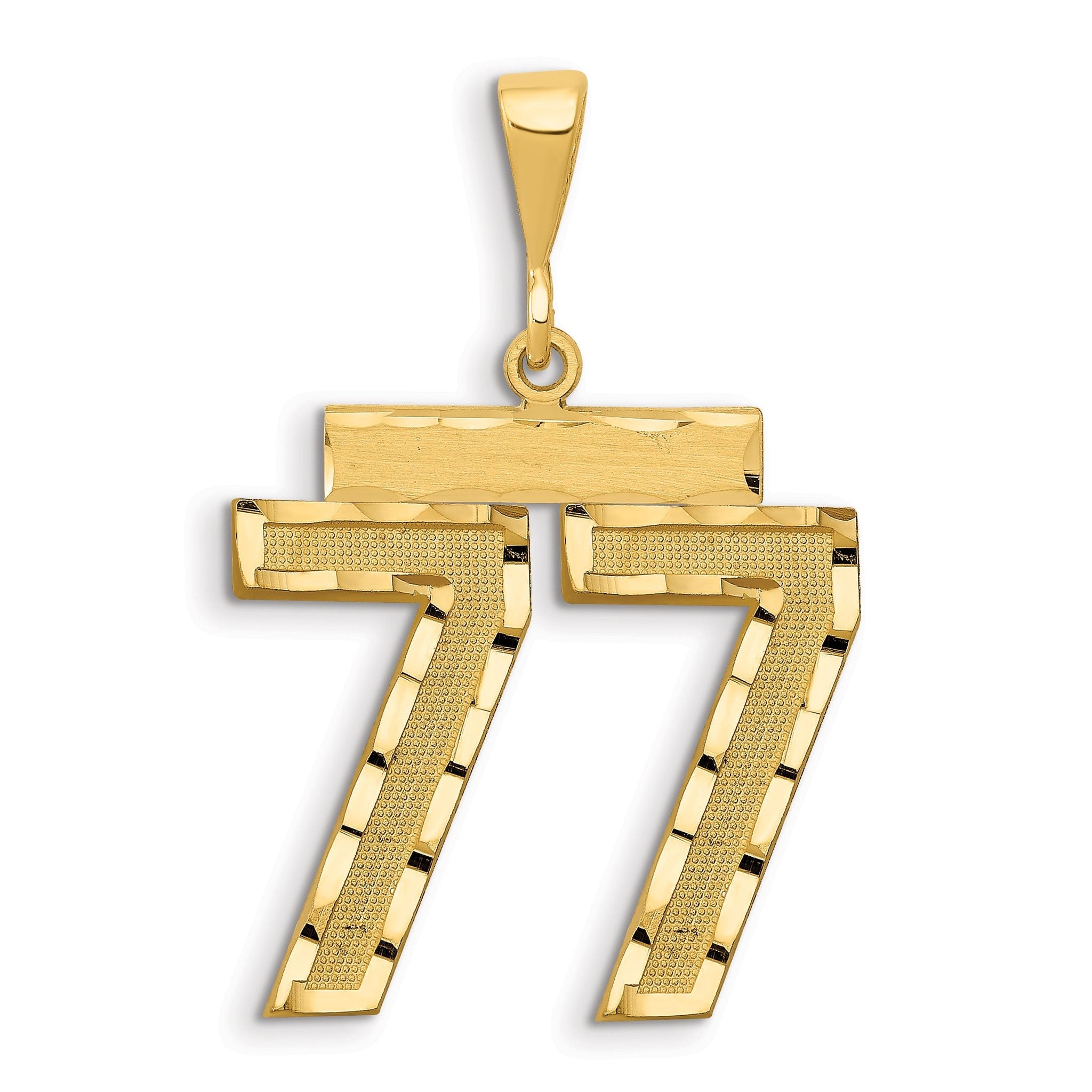 14K Gold Large Diamond-Cut Number 77 Charm with Brushed Finish