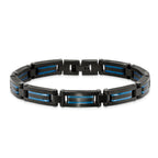Stainless Steel Brushed and Polished Black and Blue IP-plated Link Bracelet for Men