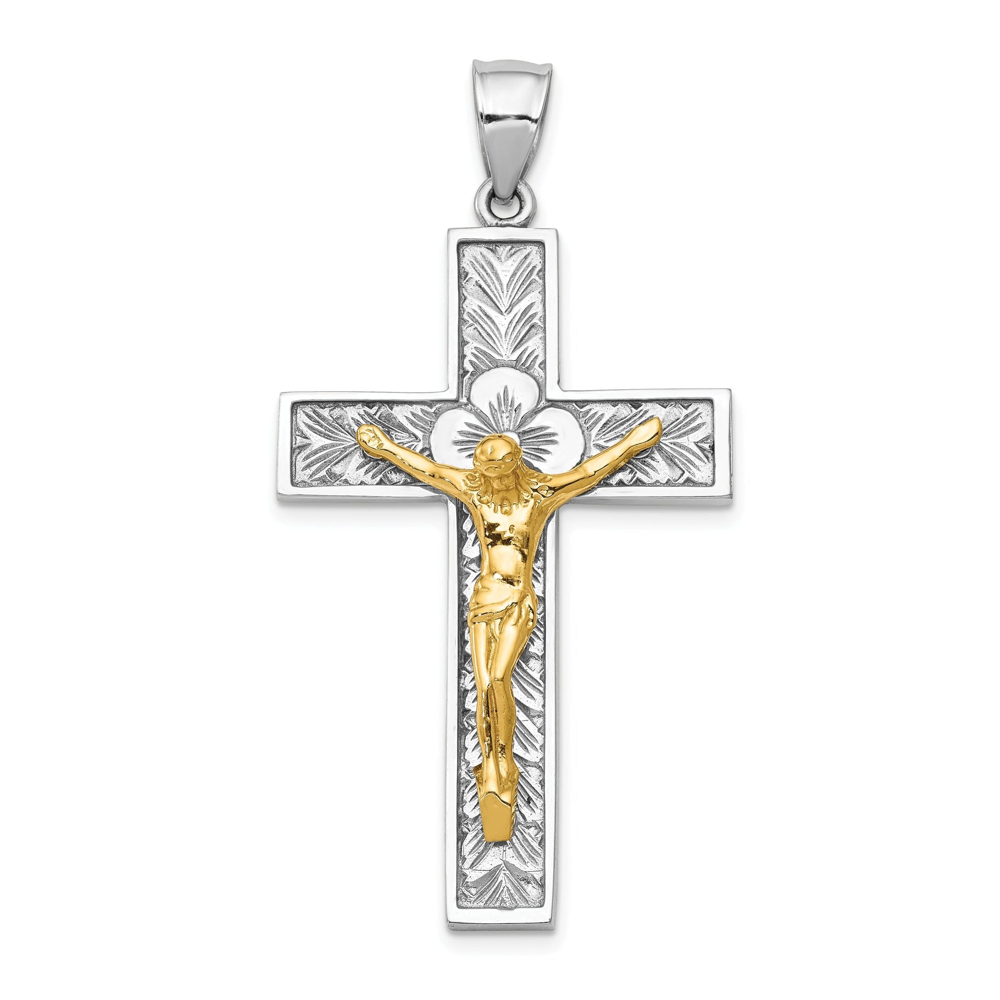 14K Two-Tone Gold Crucifix Pendant  Solid Cast, Elegant 51mm Design Main image