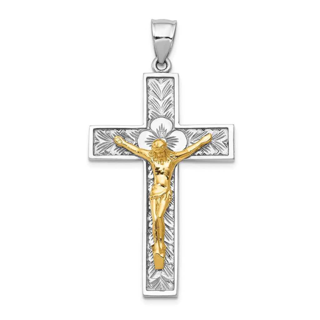 14K Two-Tone Gold Crucifix Pendant  Solid Cast, Elegant 51mm Design
