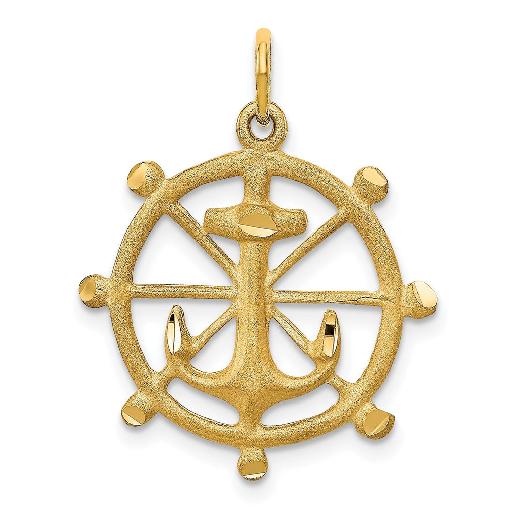 10K Gold Anchor in Wheel Charm with Polished Finish Solid Elegant Design