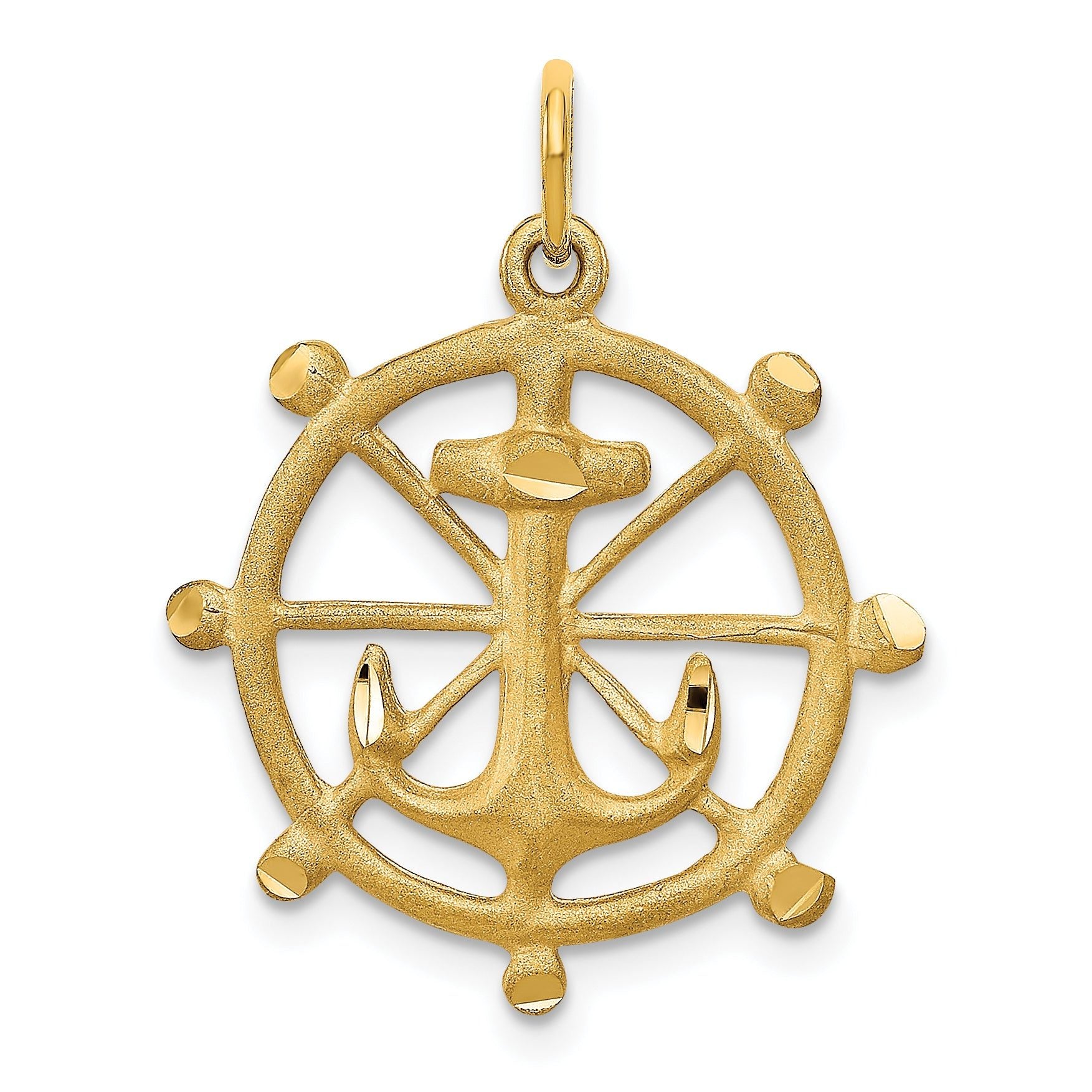 10K Gold Anchor in Wheel Charm with Polished Finish Solid Elegant Design