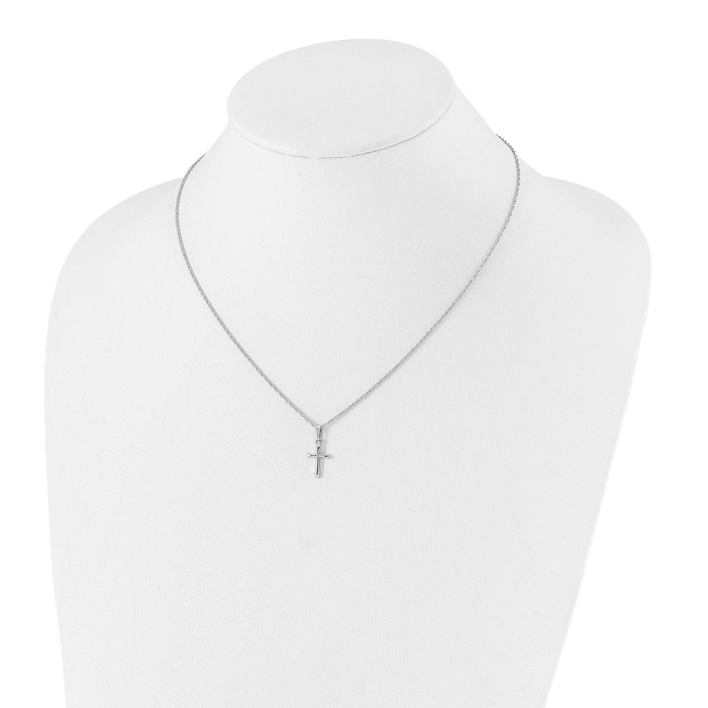 Kelly Waters Rhodium-plated Small Polished Rounded Cross 18 inch Necklace