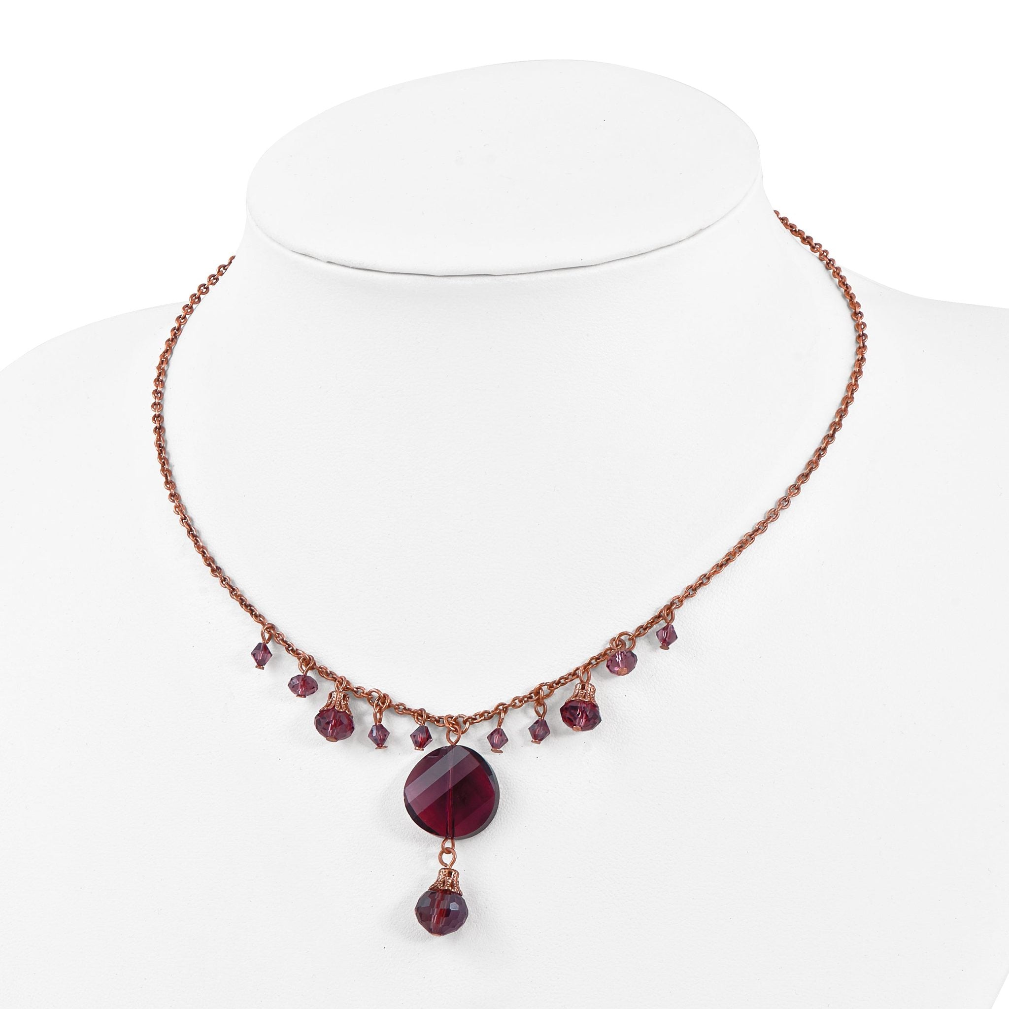 1928 Jewelry Rose-tone Purple Faceted Glass Dangle Beads 16 inch Necklace with 3 inch extension Secondary image