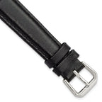 Short Black Smooth Leather Watch Band with Silver-Tone Buckle, 14mm