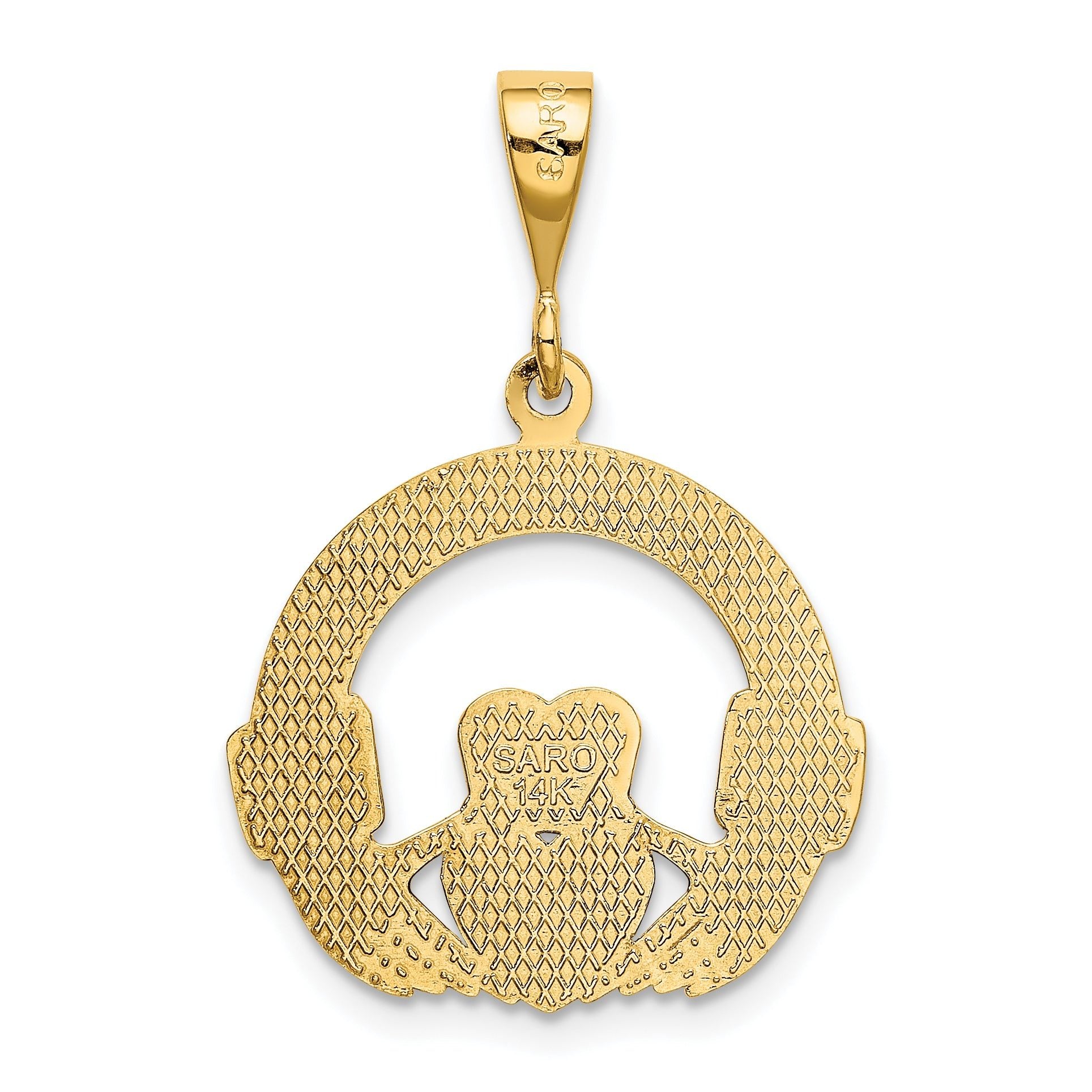 14K Gold Claddagh Pendant for Men with Polished Finish