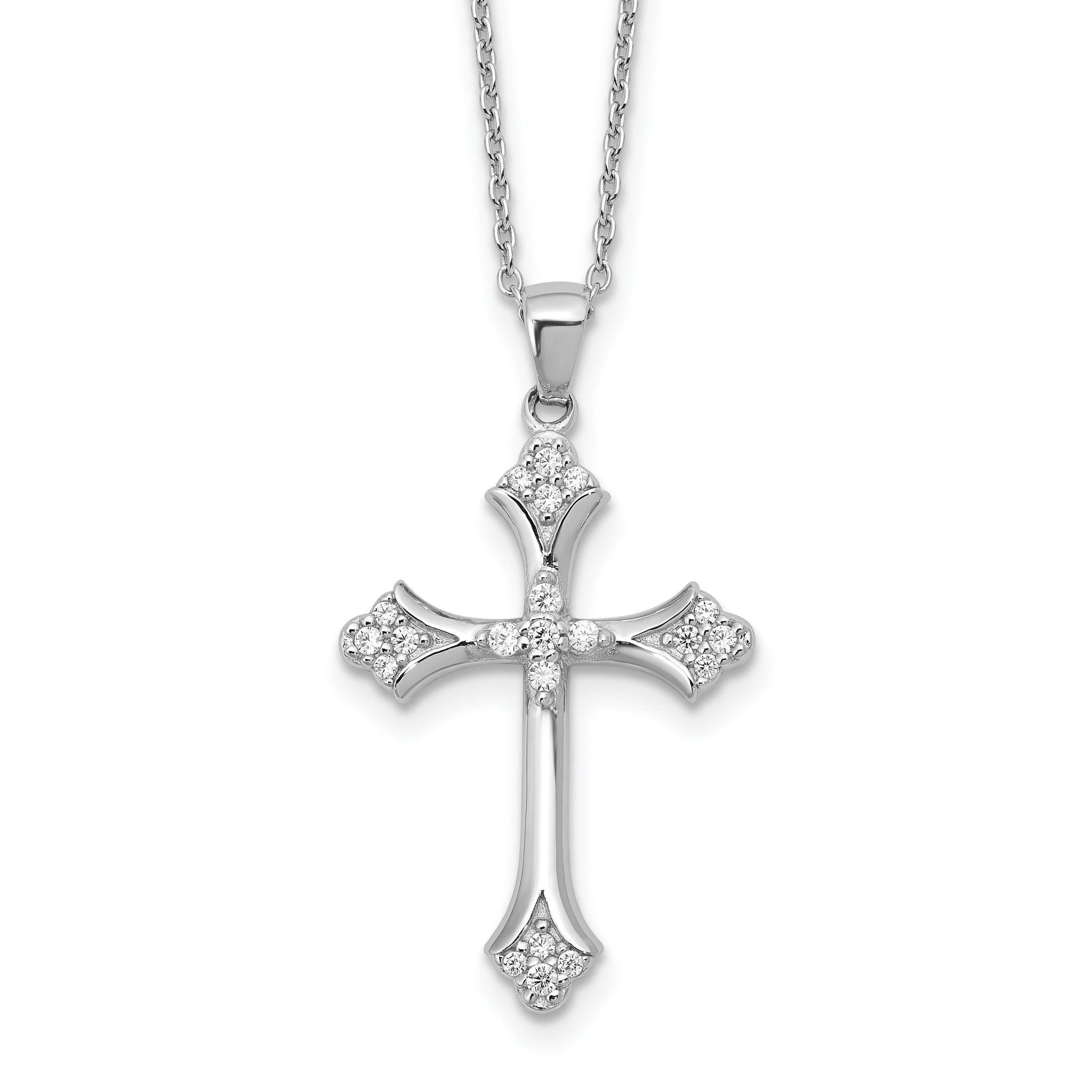 Cheryl M Sterling Silver Rhodium-plated Brilliant-cut CZ Cross 18 Inch Necklace with 2 Inch Extender Main image