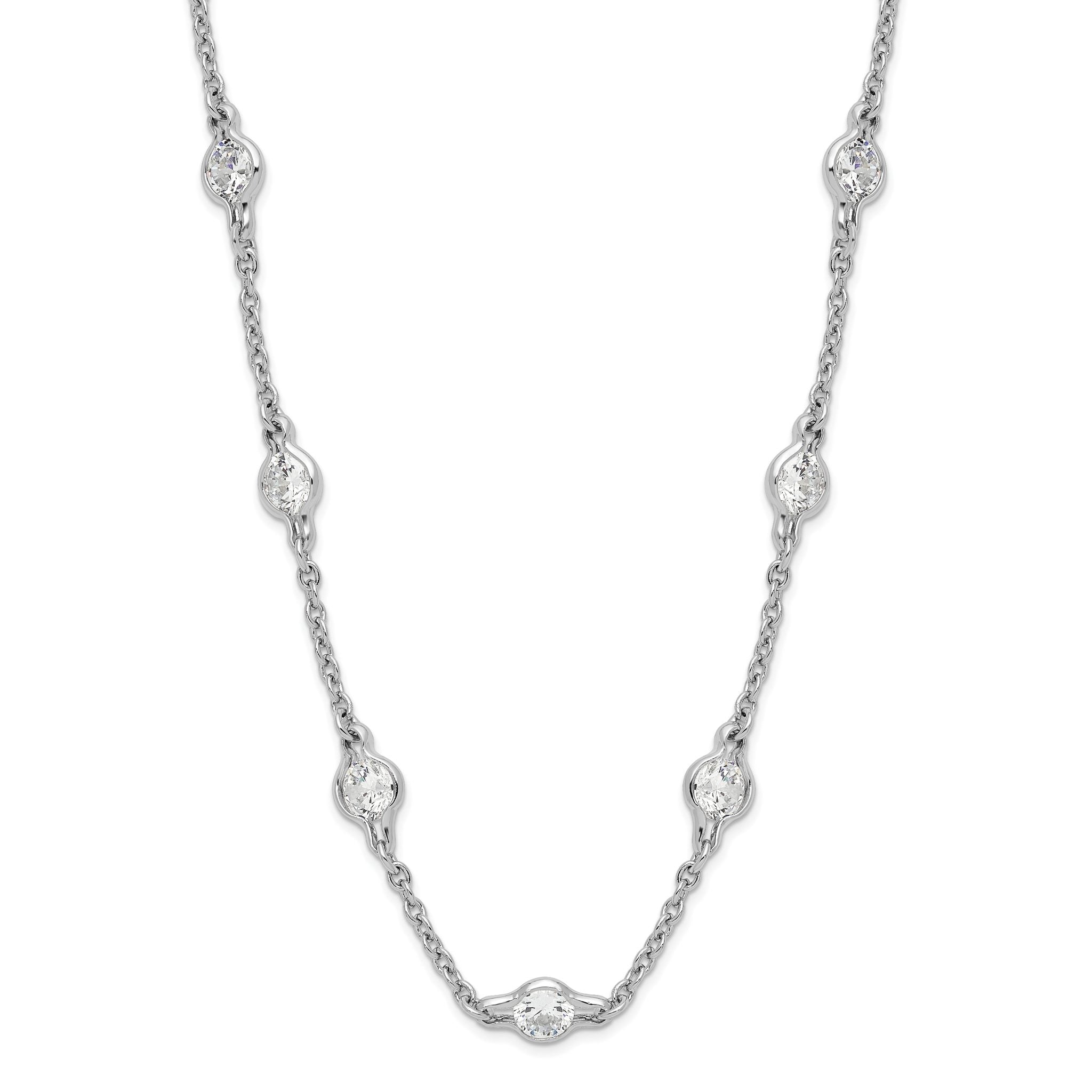 Cheryl Sterling Silver Rhodium-Plated CZ Station Necklace 18.5 Inch Polished Main image