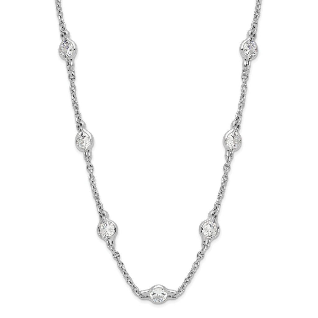 Cheryl Sterling Silver Rhodium-Plated CZ Station Necklace 18.5 Inch Polished