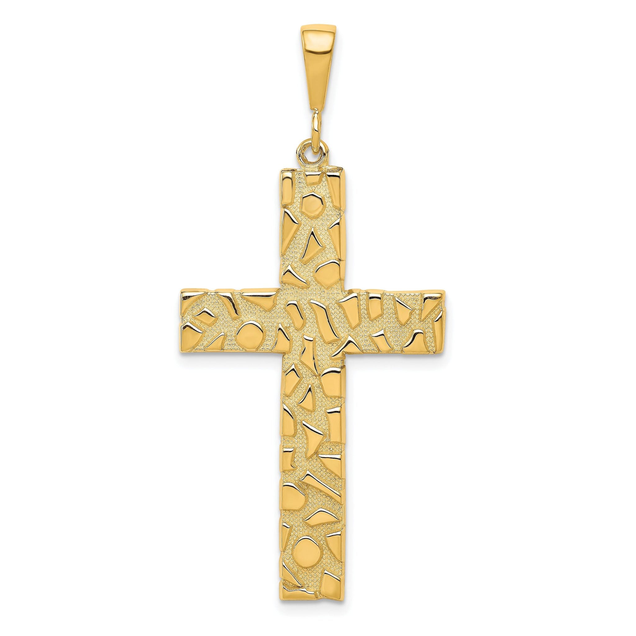 10K Gold Polished Nugget Cross Pendant  Bold Solid Design Main image