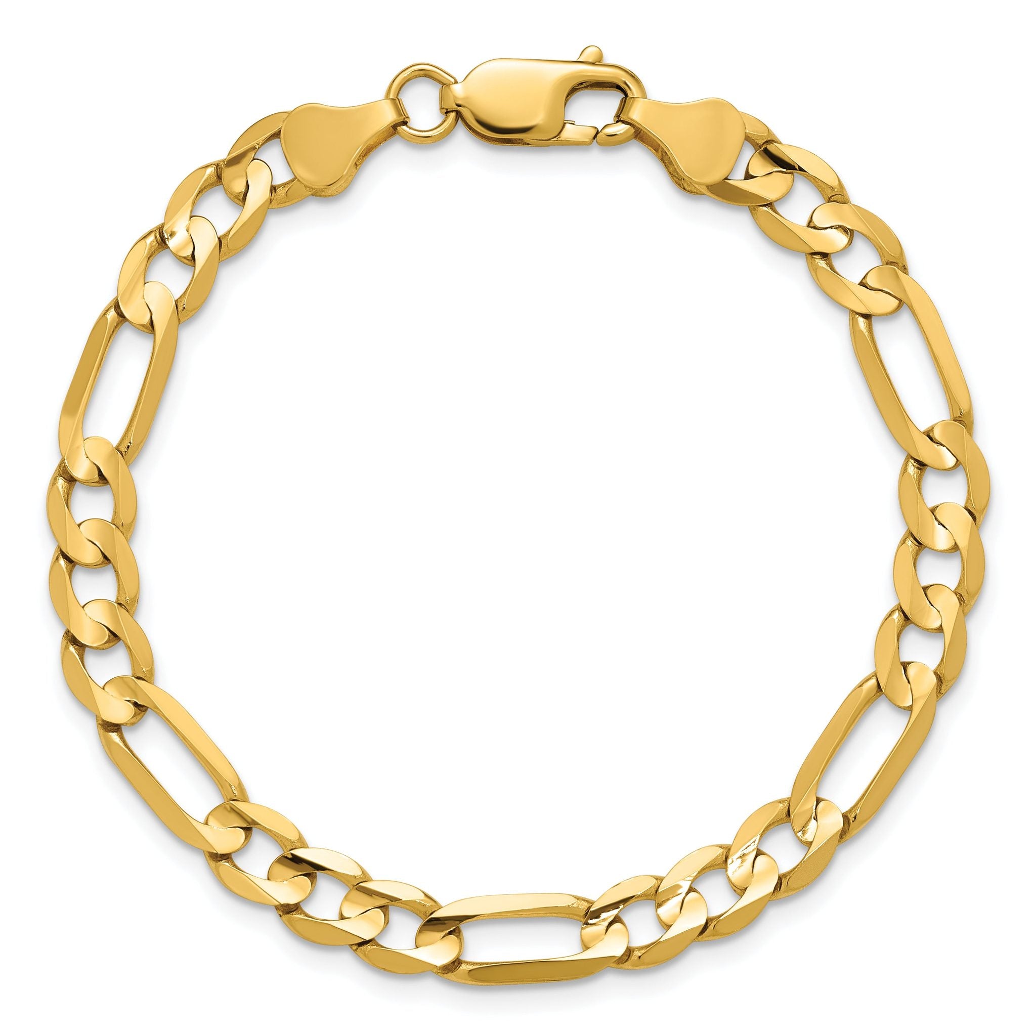 14K 7 inch 6mm Concave Open Figaro with Lobster Clasp Bracelet