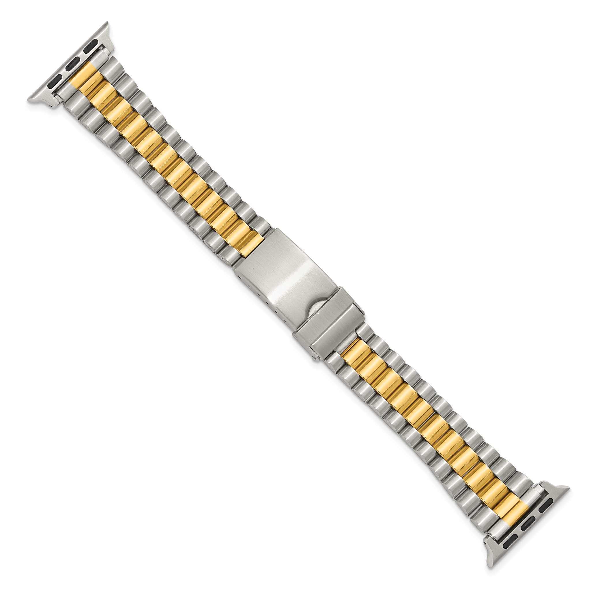 for Apple 38/40/41mm Smart Watch Long President-Style Two-Tone Stainless Steel 7.4 inch Watch Band with Stainless Steel Adapters Secondary image