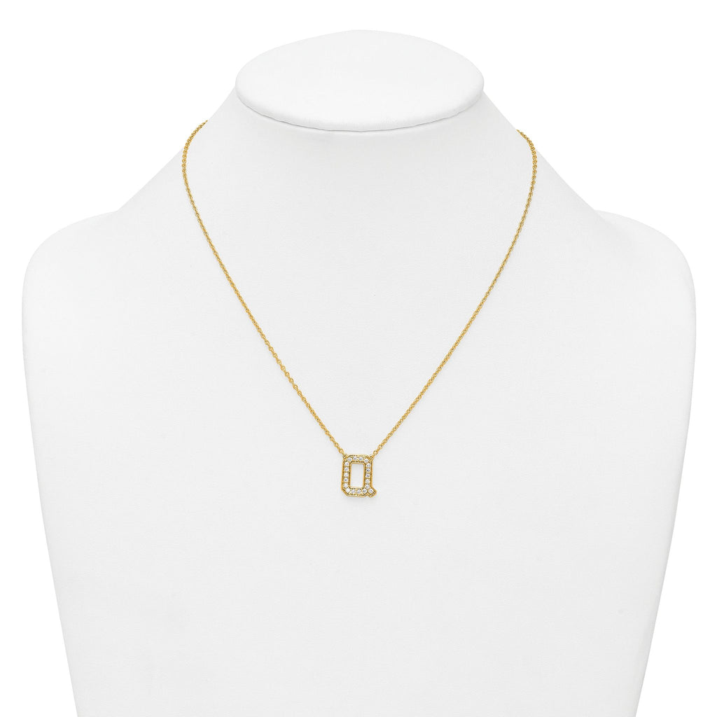 14k 3/8 carat Lab Grown Diamond VS+ F+ Complete Letter Q 18 inch Initial Necklace