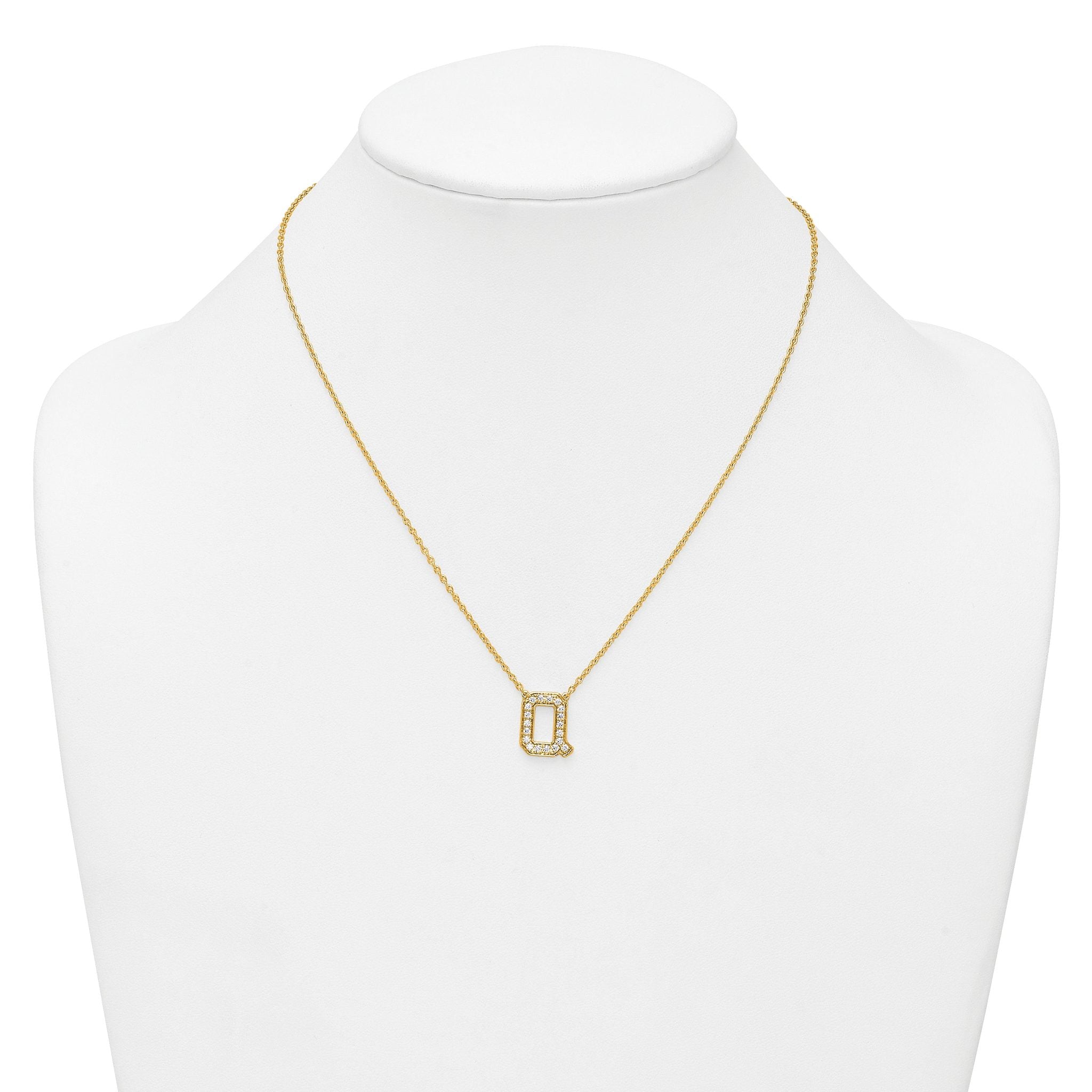 14k 3/8 carat Lab Grown Diamond VS+ F+ Complete Letter Q 18 inch Initial Necklace