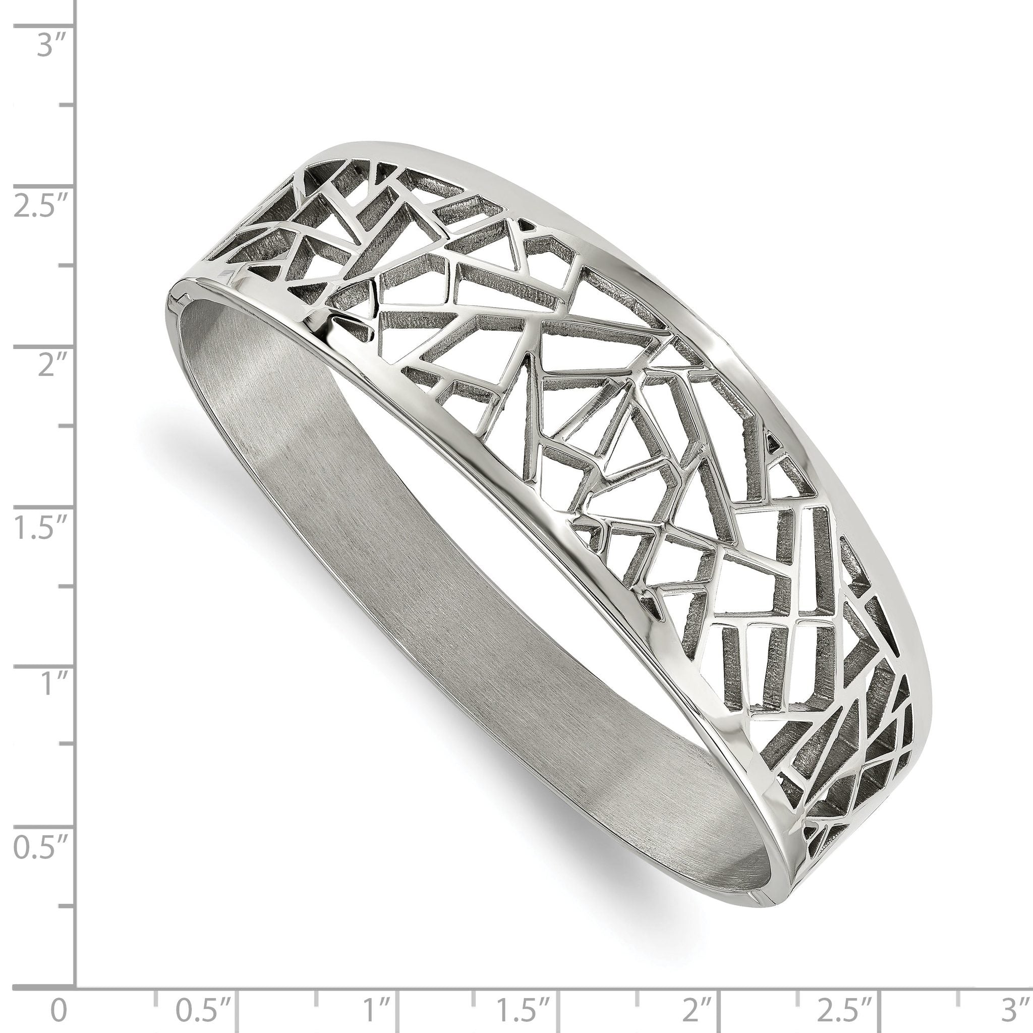 Stainless Steel Polished Geometric Cut-out Hinged Bangle Bracelet for Women