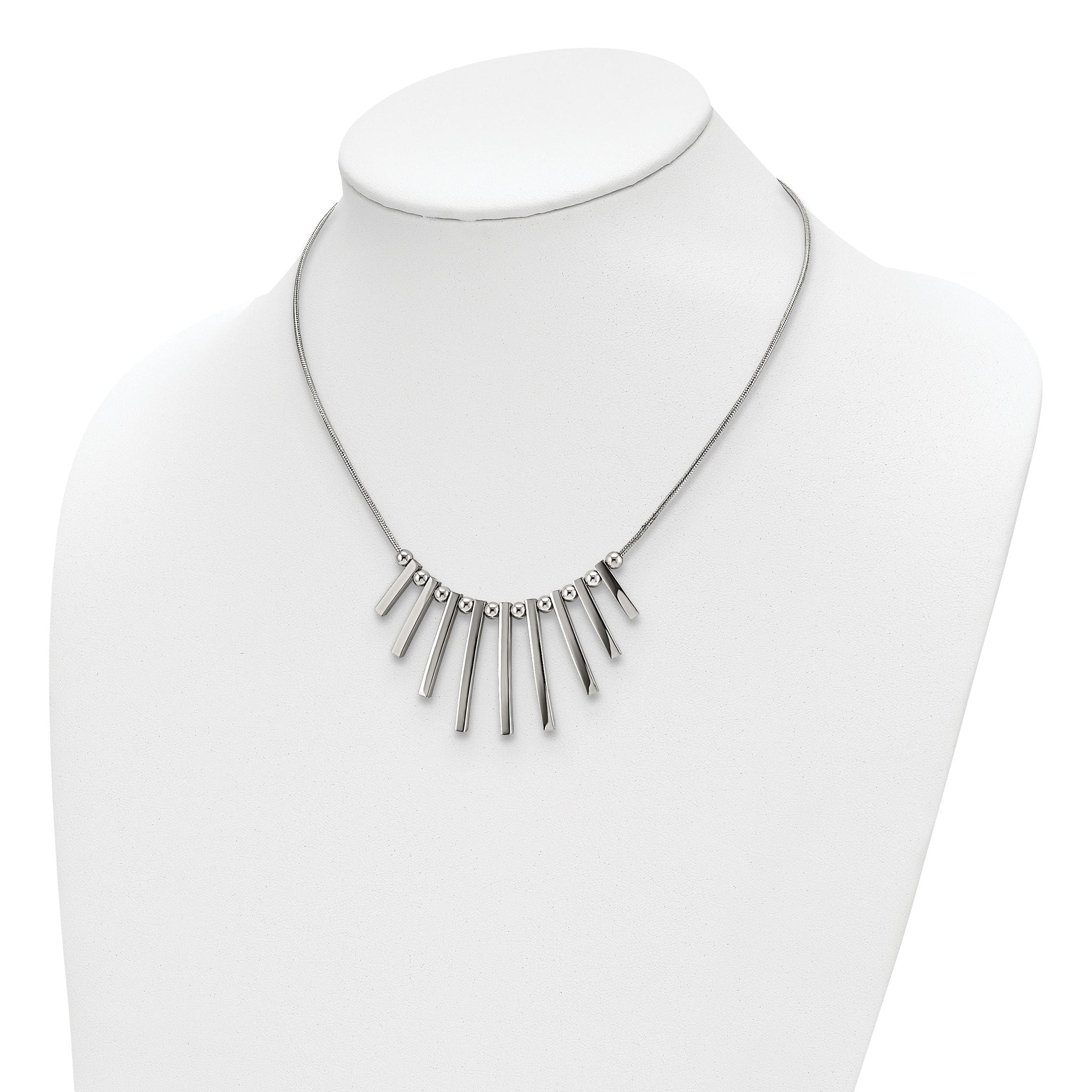 Chisel Stainless Steel Polished Bars and Beads on a 15.75 inch Snake Chain with a 1 inch Extension Necklace