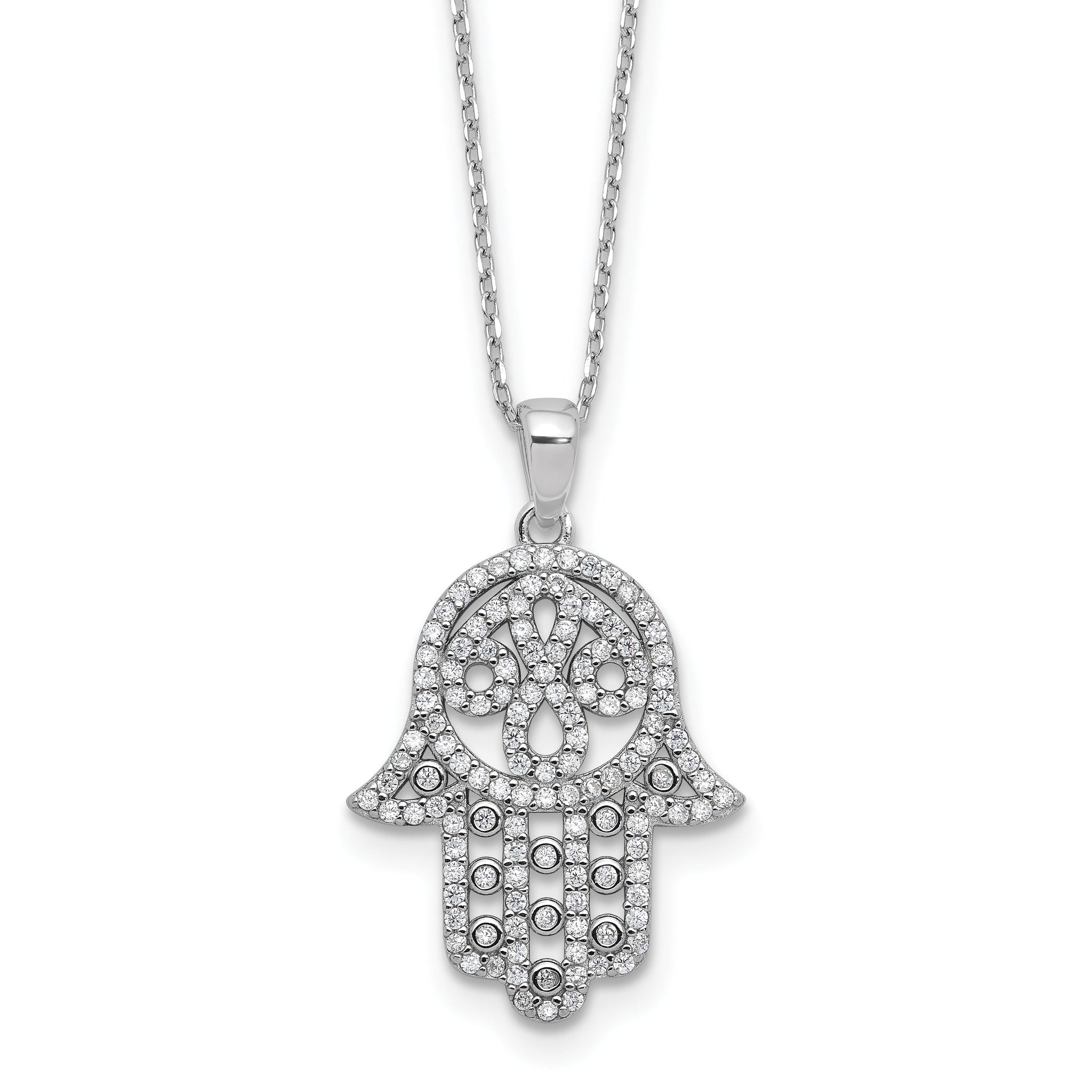 Cheryl M Sterling Silver Rhodium-plated Polished CZ Hamsa Necklace Main image