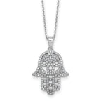 Cheryl M Sterling Silver Rhodium-plated Polished CZ Hamsa Necklace