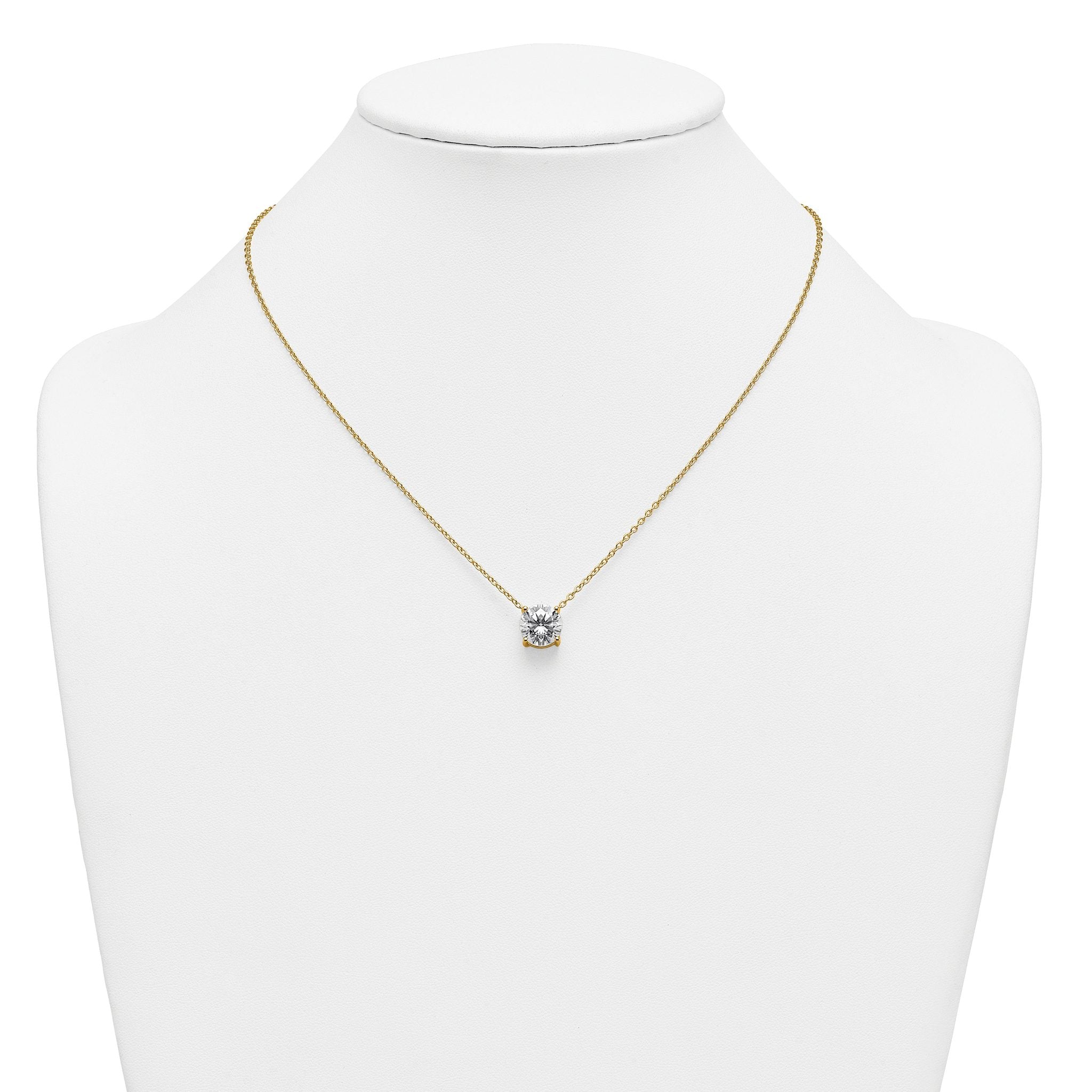 14k 3 1/2 carat Lab Grown Diamond VS+ F+ Round Complete Four Prong 18 inch Solitaire Necklace