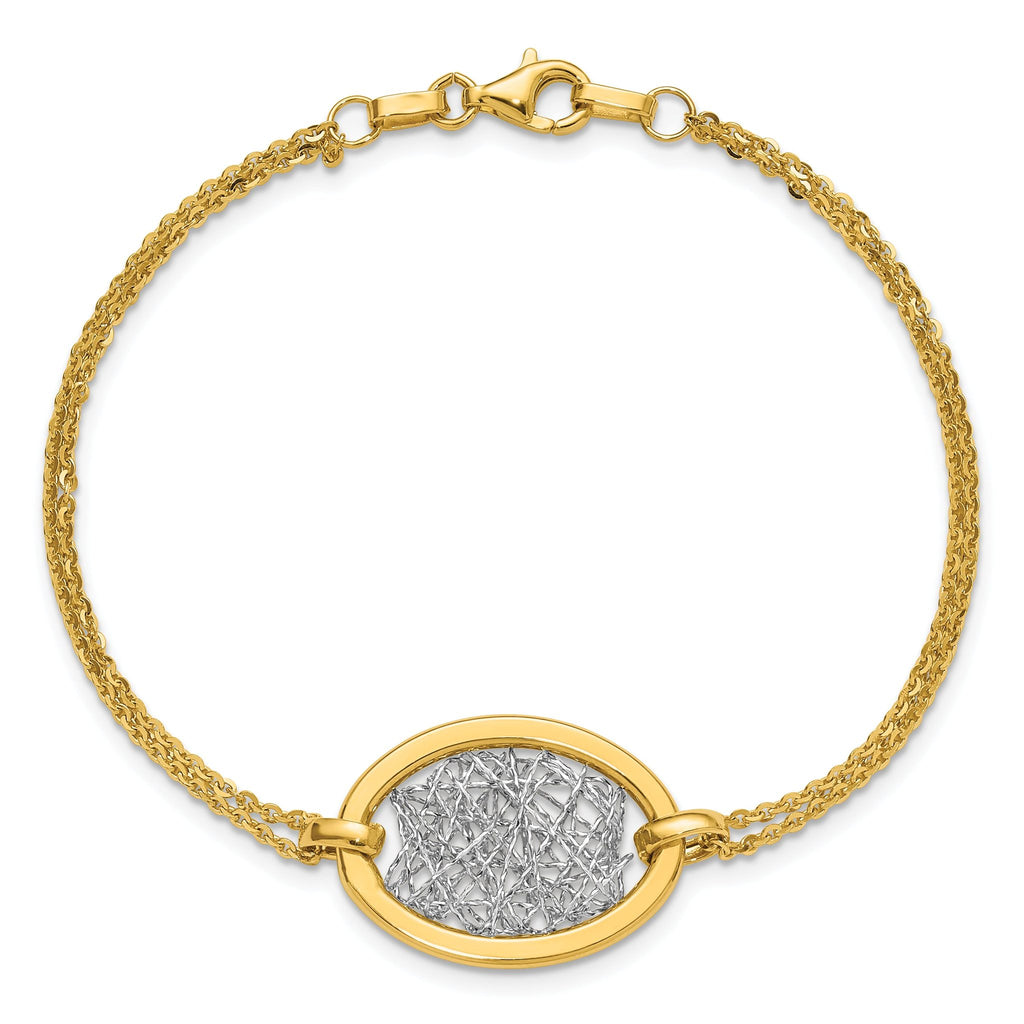14K w/White Rhodium Polished D/C Fancy Oval 2-Strand Bracelet