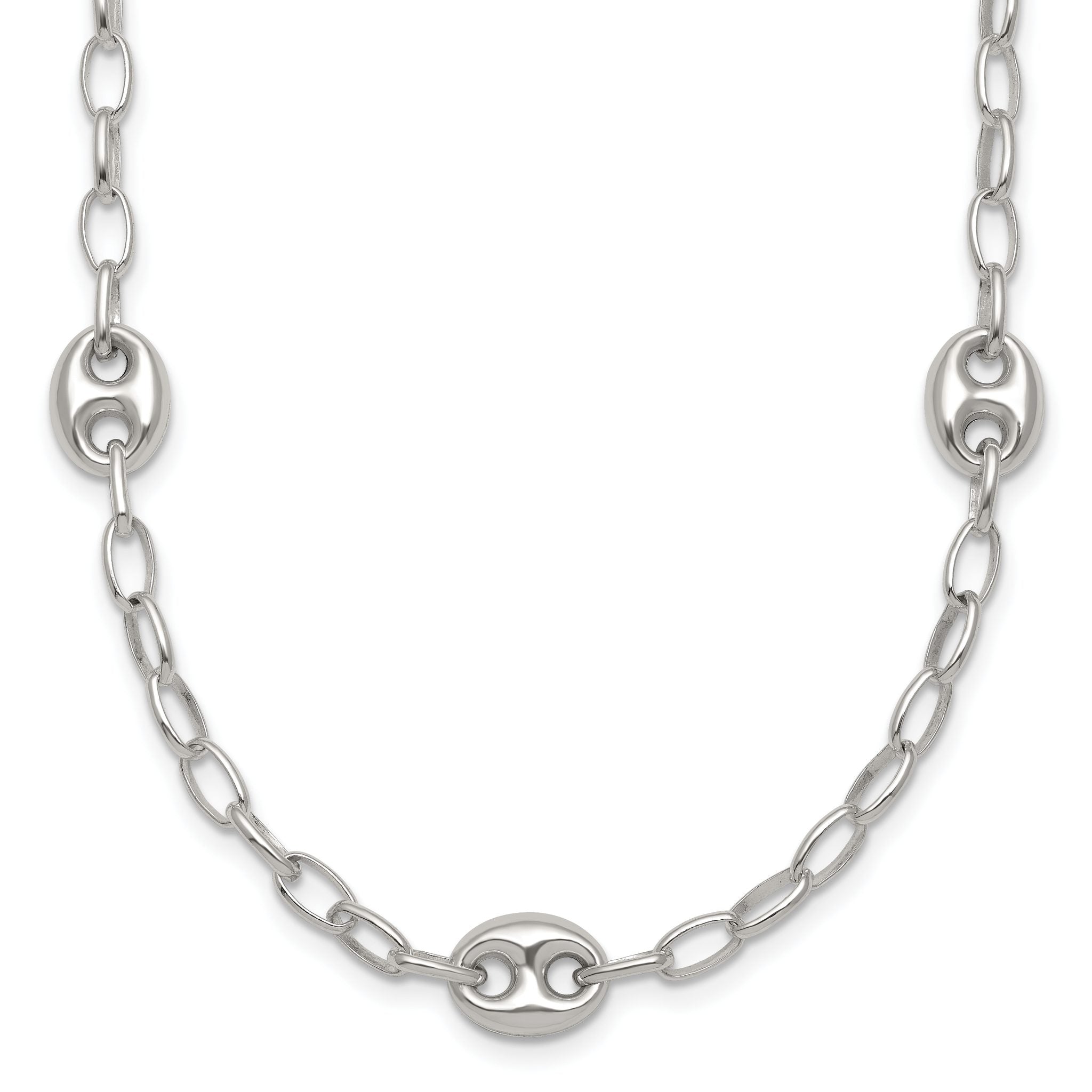 Sterling Silver Puffed Anchor/Mariner Link and Chain 7-Station 17 inch with 1.5 inch Extension Necklace Main image