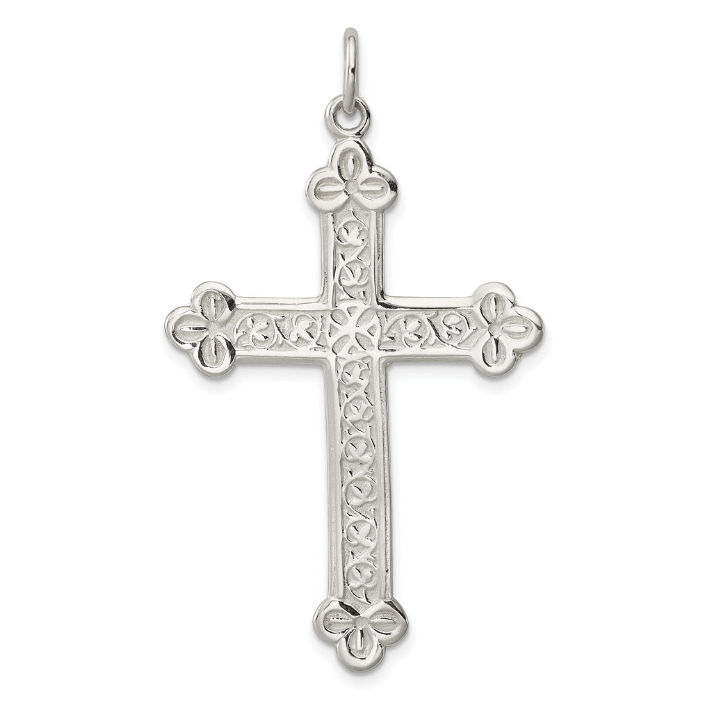 Sterling Silver 925 Polished Budded Cross Pendant with Anti-Tarnish Finish