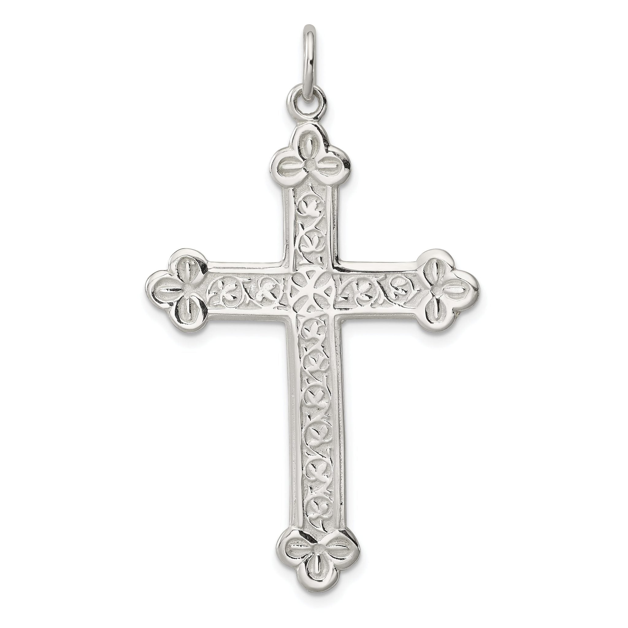 Sterling Silver 925 Polished Budded Cross Pendant with Anti-Tarnish Finish