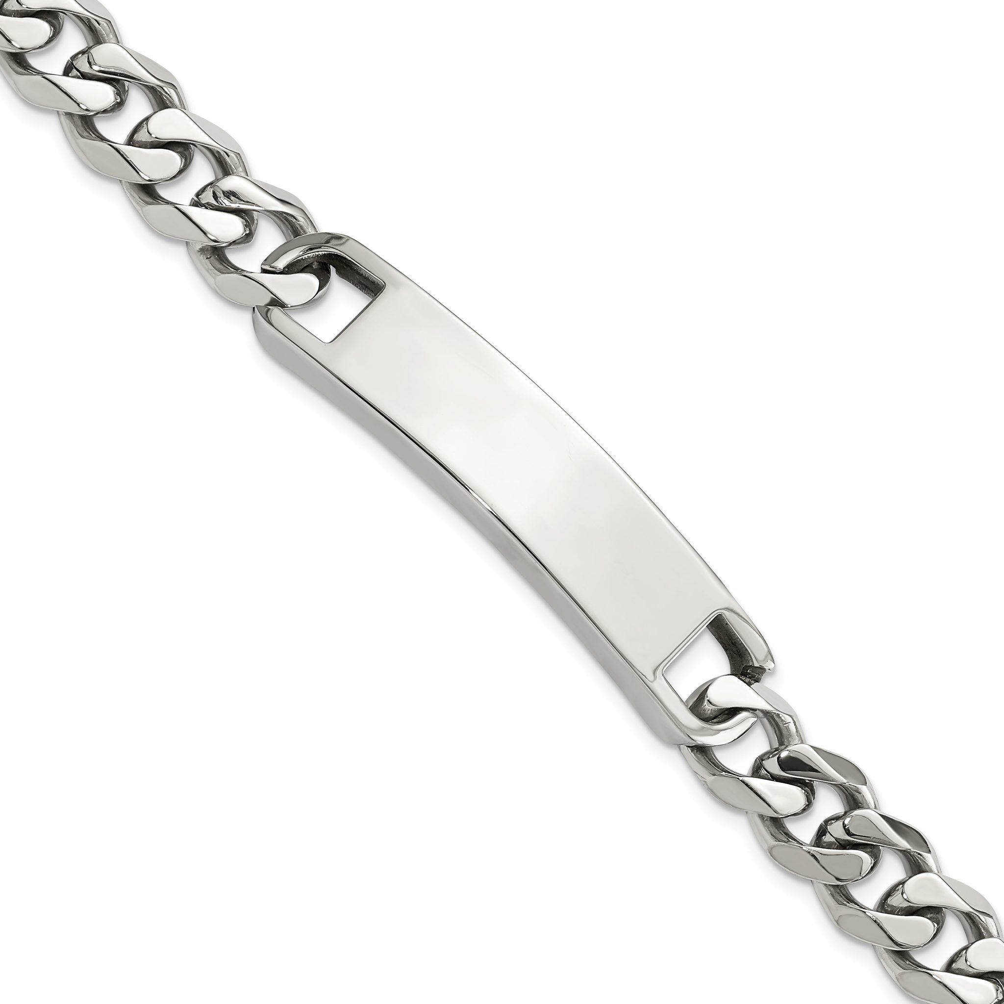 Stainless Steel Polished Curb Link ID Bracelet for Men