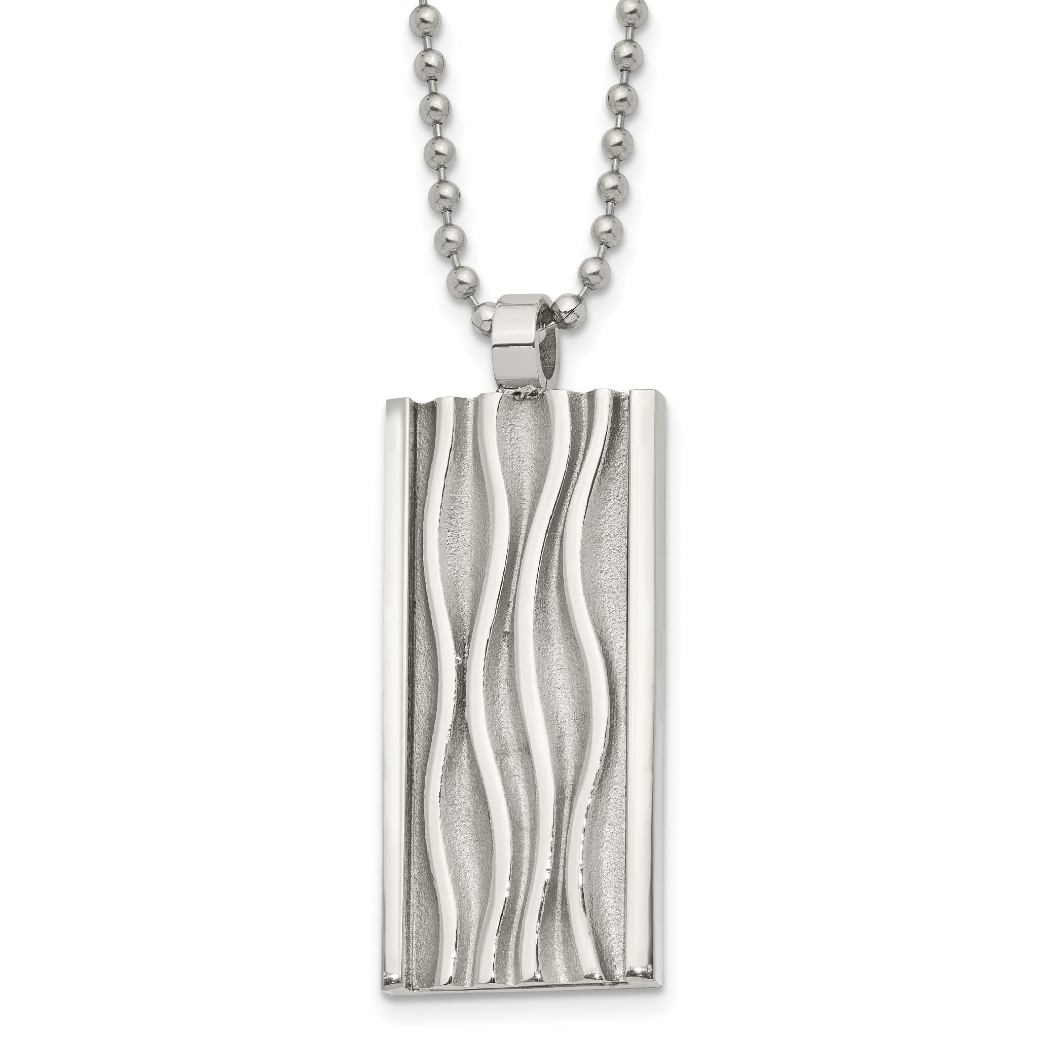 Chisel Stainless Steel Polished and Textured Wave Design Dog Tag on a 22 inch Ball Chain Necklace Main image