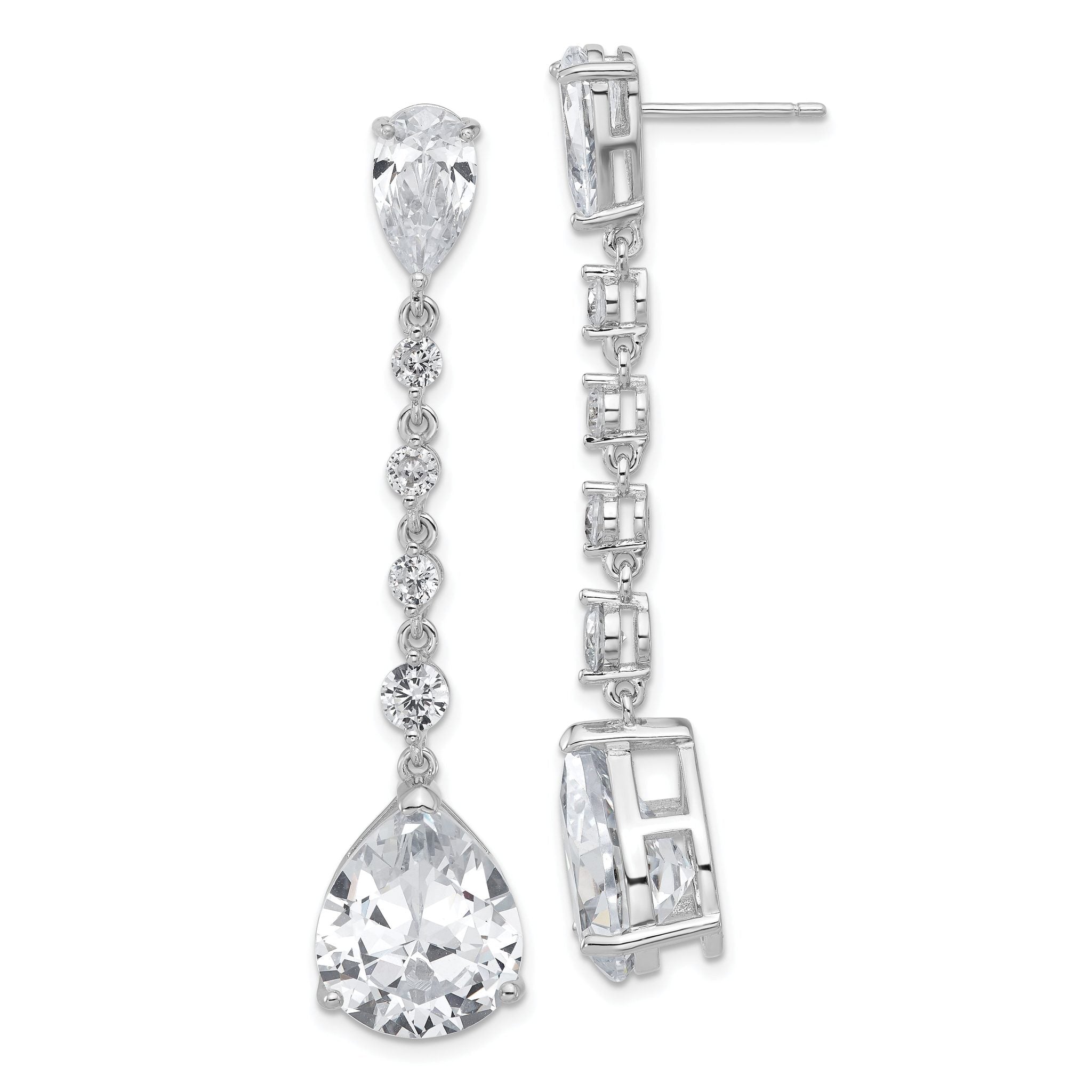 Cheryl M Sterling Silver Rhodium-plated Fancy Brilliant-cut CZ Teardrop Post Dangle Earrings Main image