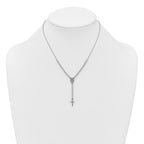 Sterling Silver Rhodium-plated Polished CZ 15.5 inch with 2 inch extender Rosary Necklace
