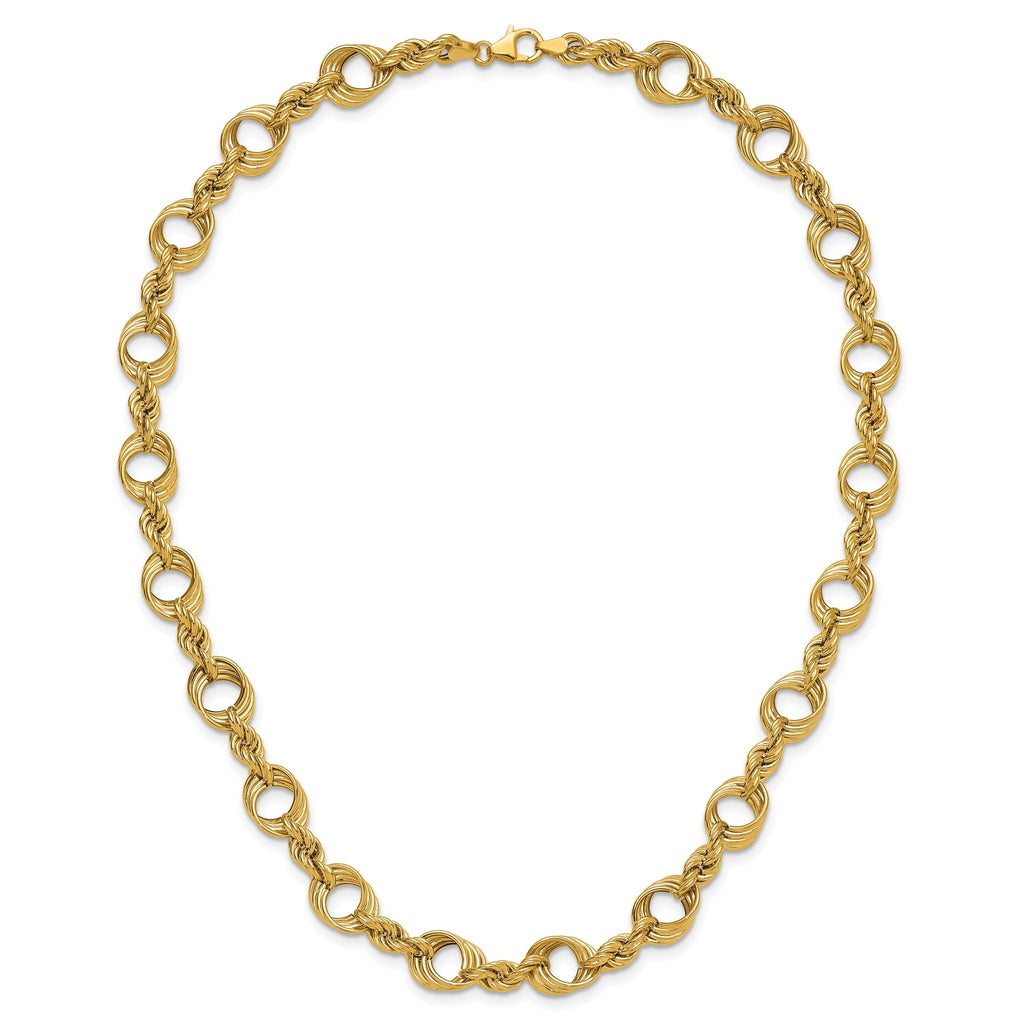 14K Polished Fancy Circle and Rope Link Necklace