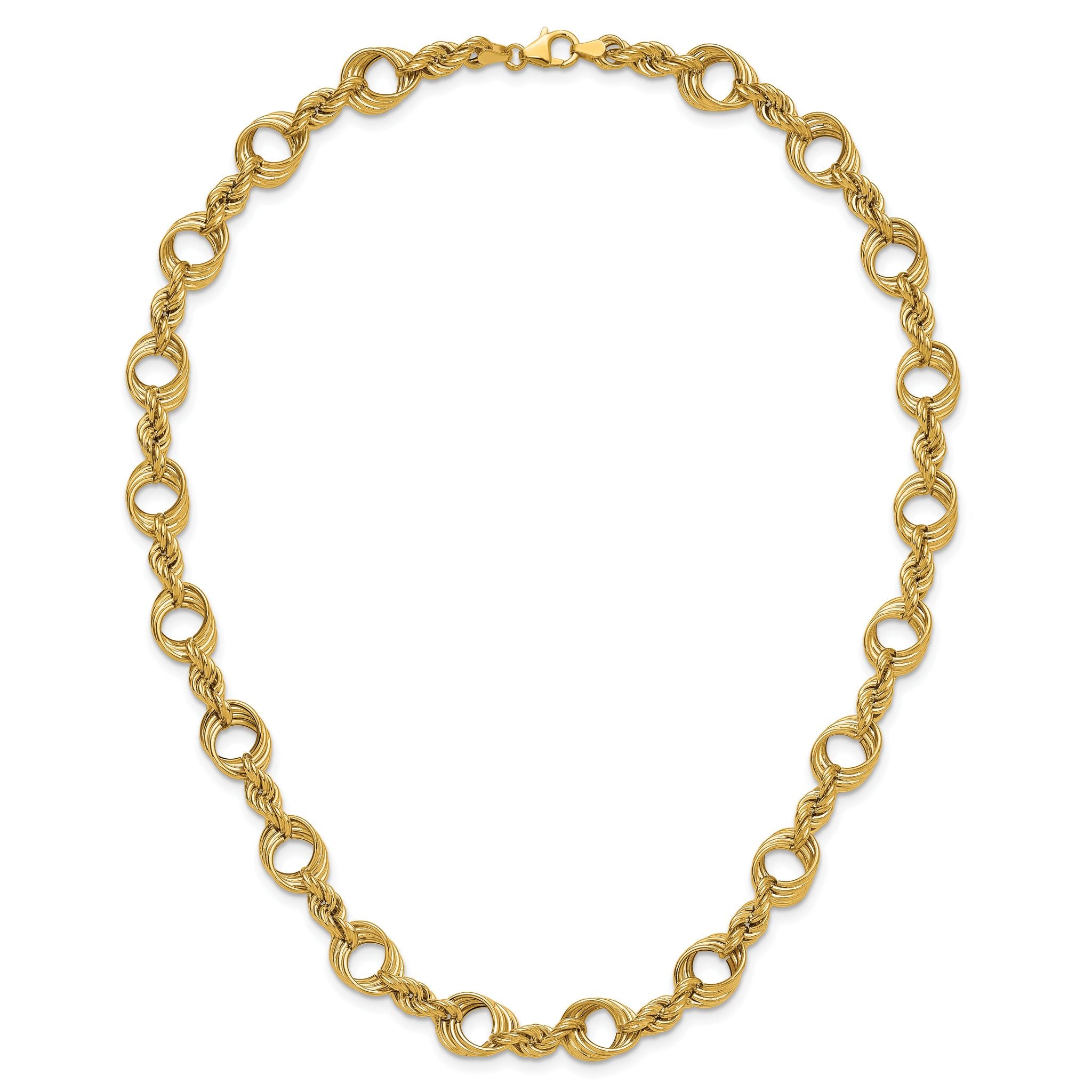 14K Polished Fancy Circle and Rope Link Necklace