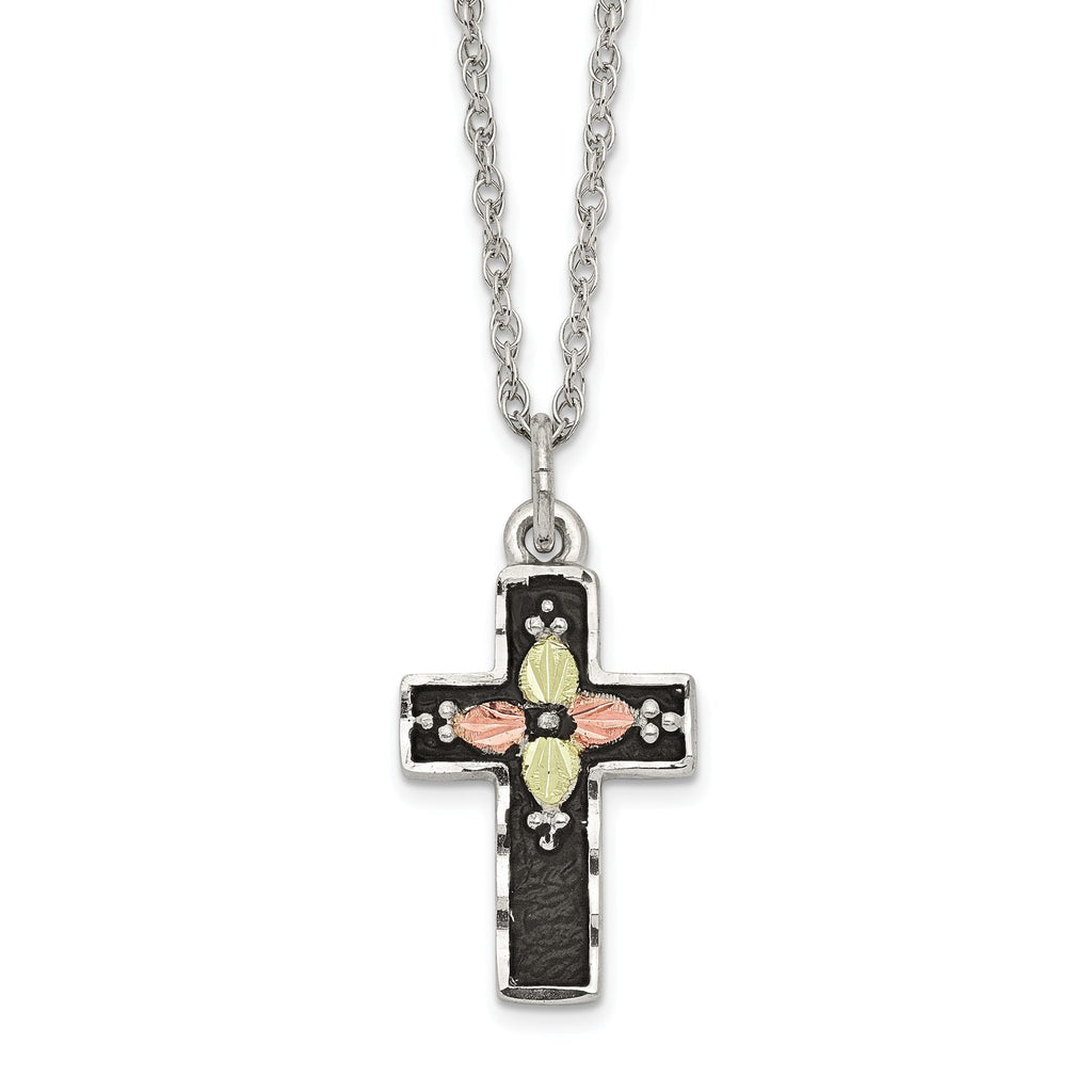 Sterling Silver 12K Gold Cross Necklace with Antique Finish