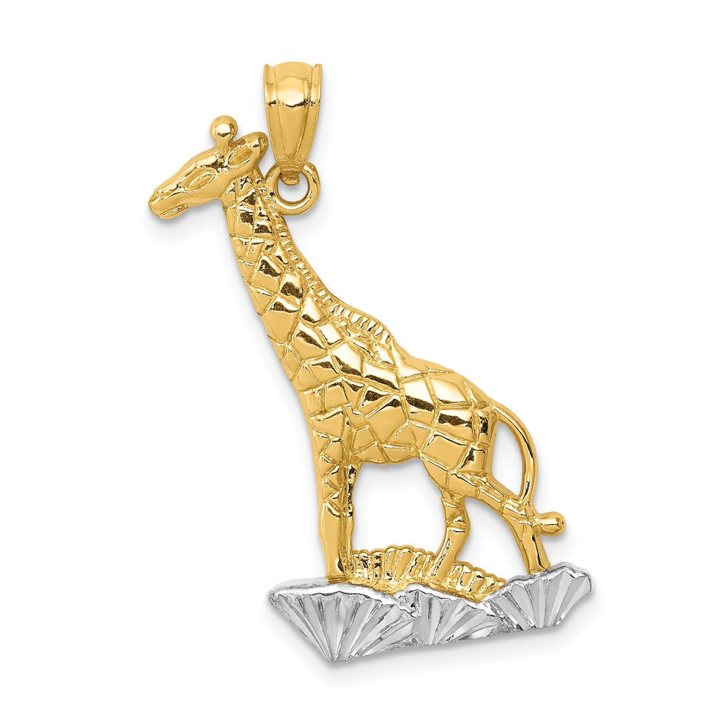 14K Gold Rhodium Accent Giraffe Pendant with Diamond-Cut Polished Finish for Men