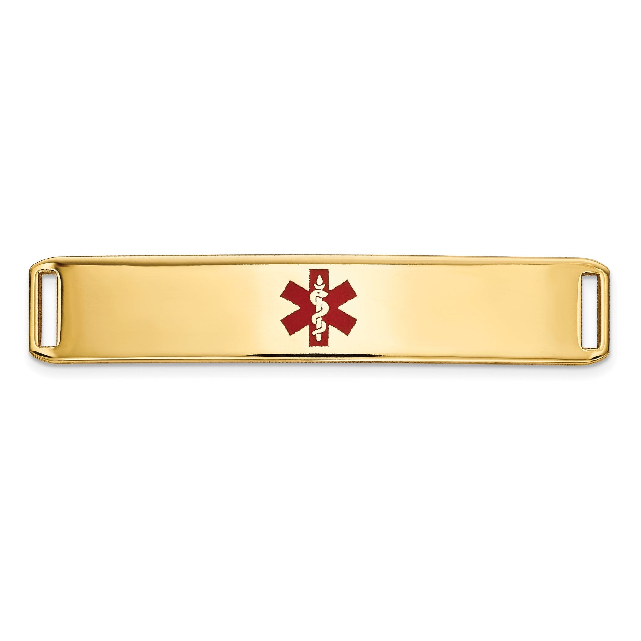 14K Gold Medical ID Bracelet with Red Enamel Engravable Plate