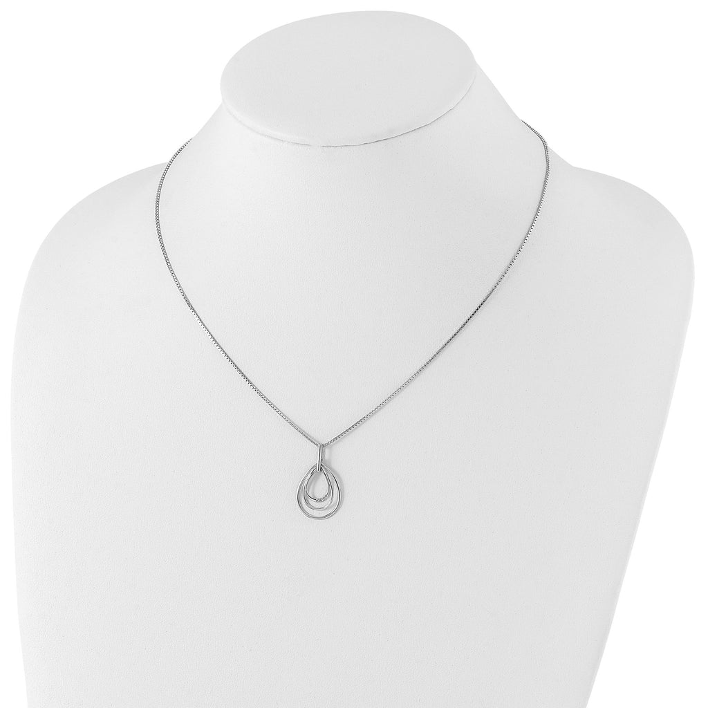 Sterling Silver Diamond Teardrop Necklace with Rhodium Plating