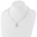 Sterling Silver Diamond Teardrop Necklace with Rhodium Plating