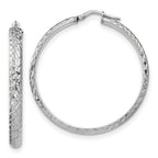 Sterling Silver RH-plated Polished & Textured Hoop Earrings