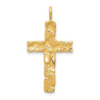 14K Gold Polished Nugget Cross Pendant with Textured Flat Back