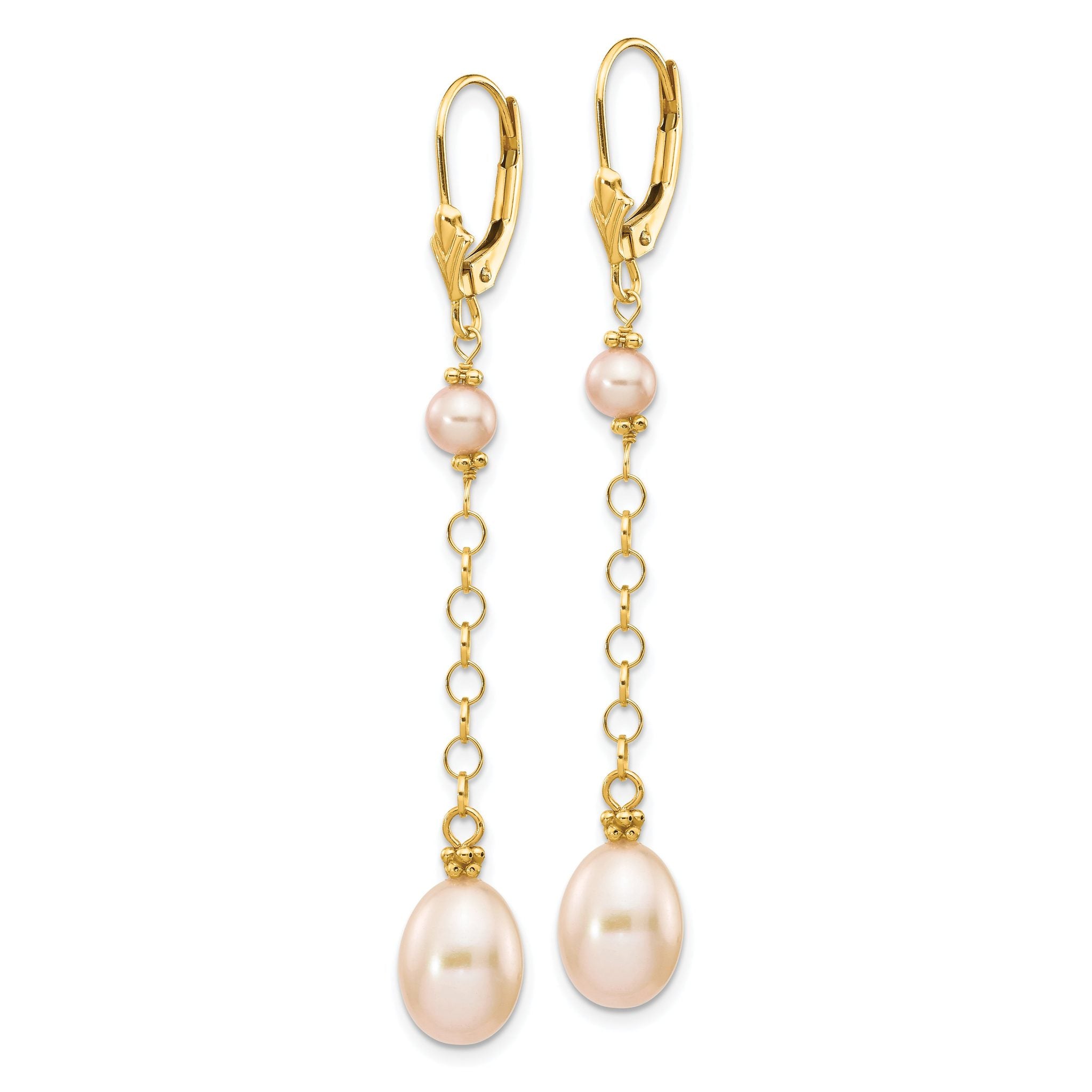 14K 5-8mm Pink Freshwater Cultured Pearl Leverback Earrings Secondary image