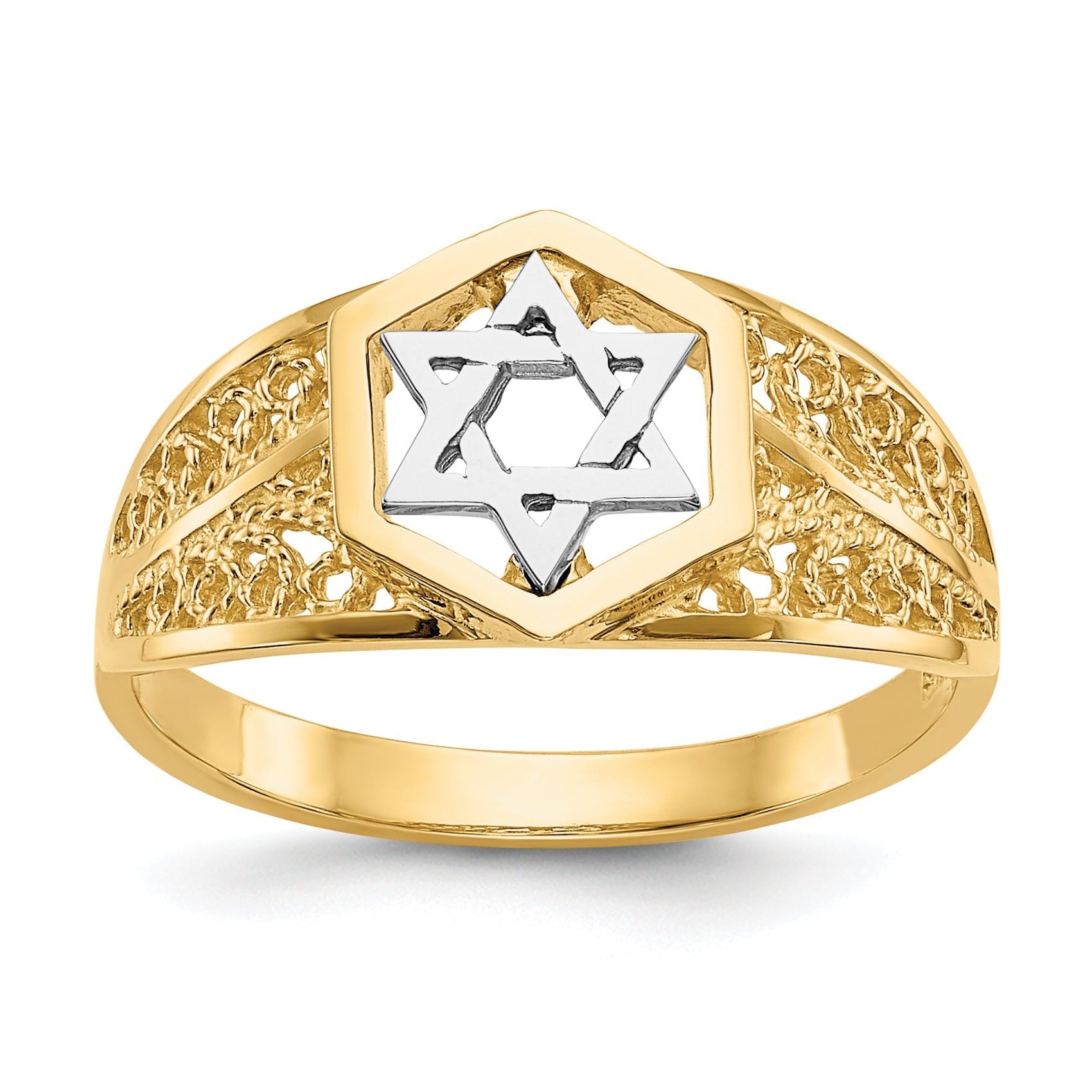 14k Two-Tone Polished Star of David Ring
