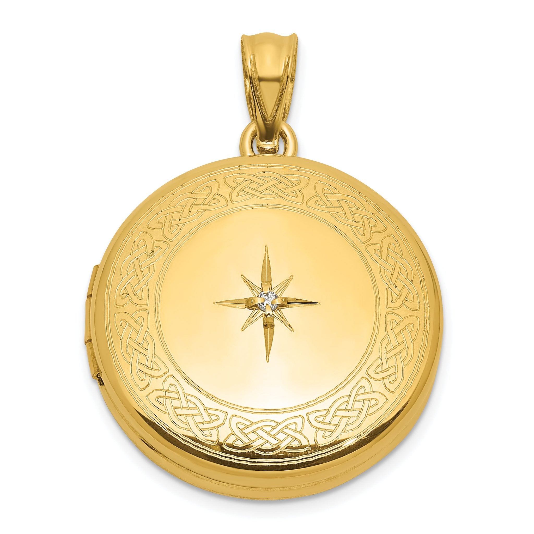 Sterling Silver Gold-plated Polished Front/Brushed Back 1/20 carat Diamond with Celtic Knot Border 20mm Round Locket Main image