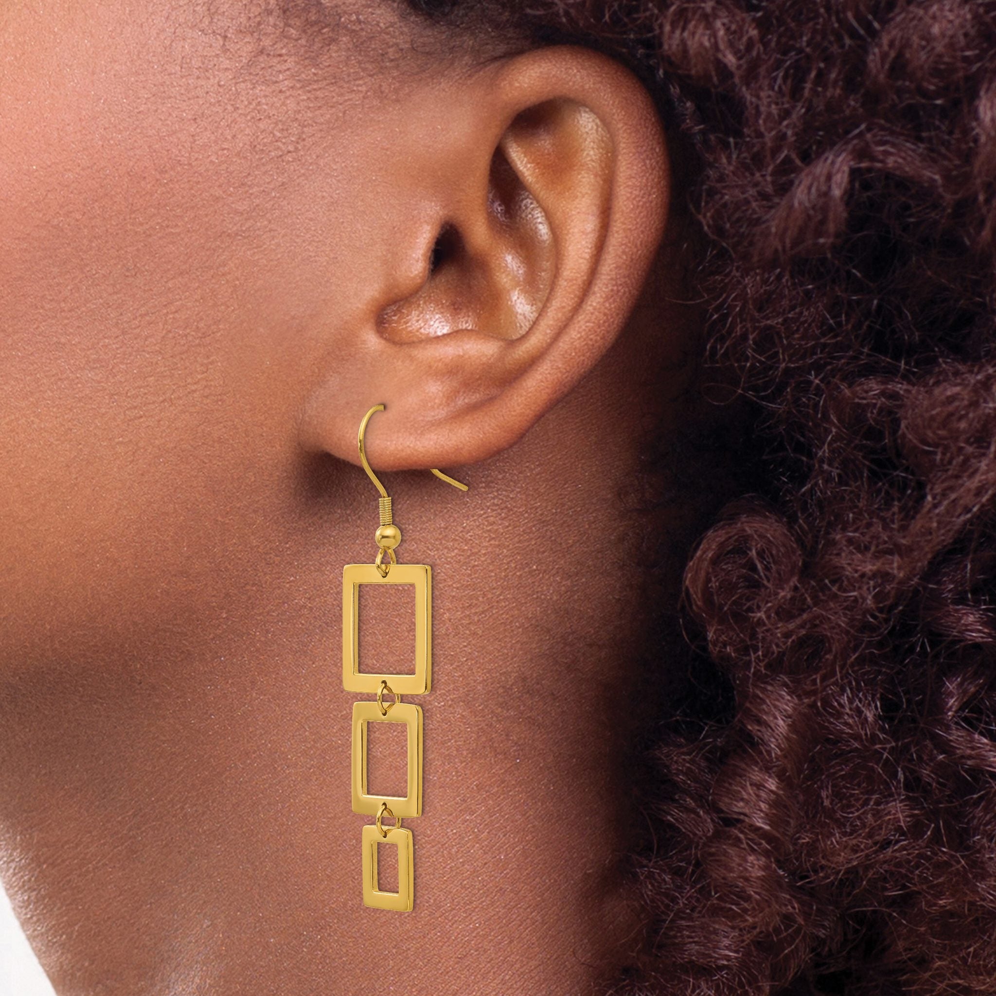 Stainless Steel Gold-Tone Polished Square Drop Dangle Earrings for Women