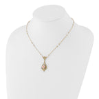1928 Jewelry Gold-tone Imitation Pearl Pink Porcelain Rose and Clear Crystal Filigree Teardrop 17 inch Necklace