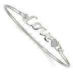 Sterling Silver LOVE Bangle with CZ Heart Rhodium-Plated Polished Finish