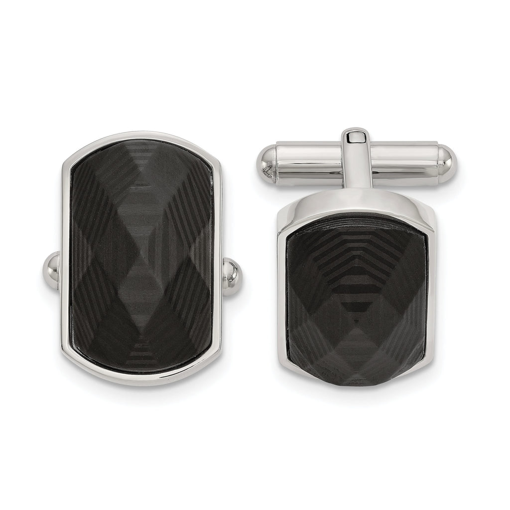 Stainless Steel Black Carbon Fiber Inlay Cuff Links