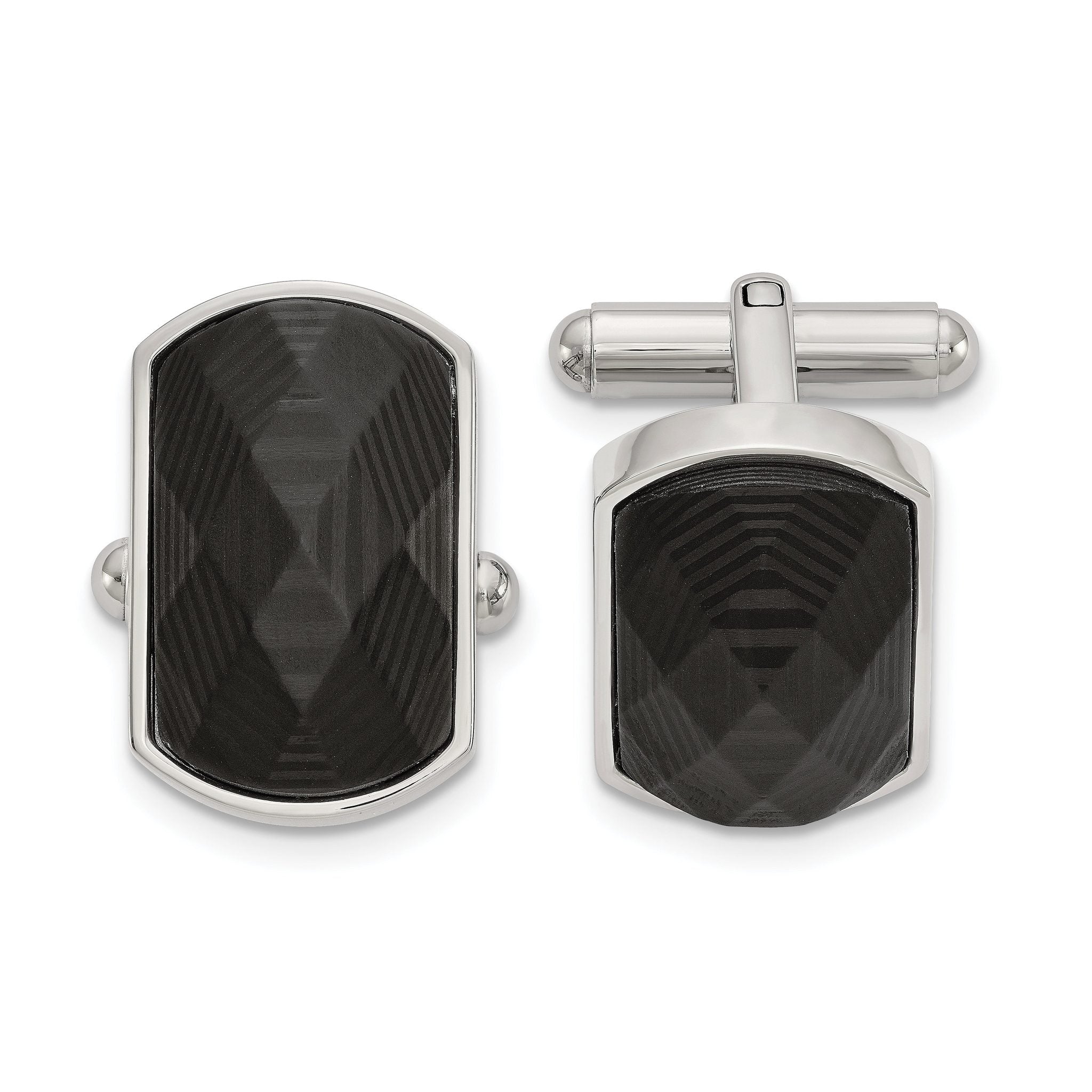 Stainless Steel Black Carbon Fiber Inlay Cuff Links