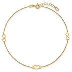 14k Polished Infinity and Heart 9 inch Anklet with 1 inch Extender - Total 10 inch Anklet