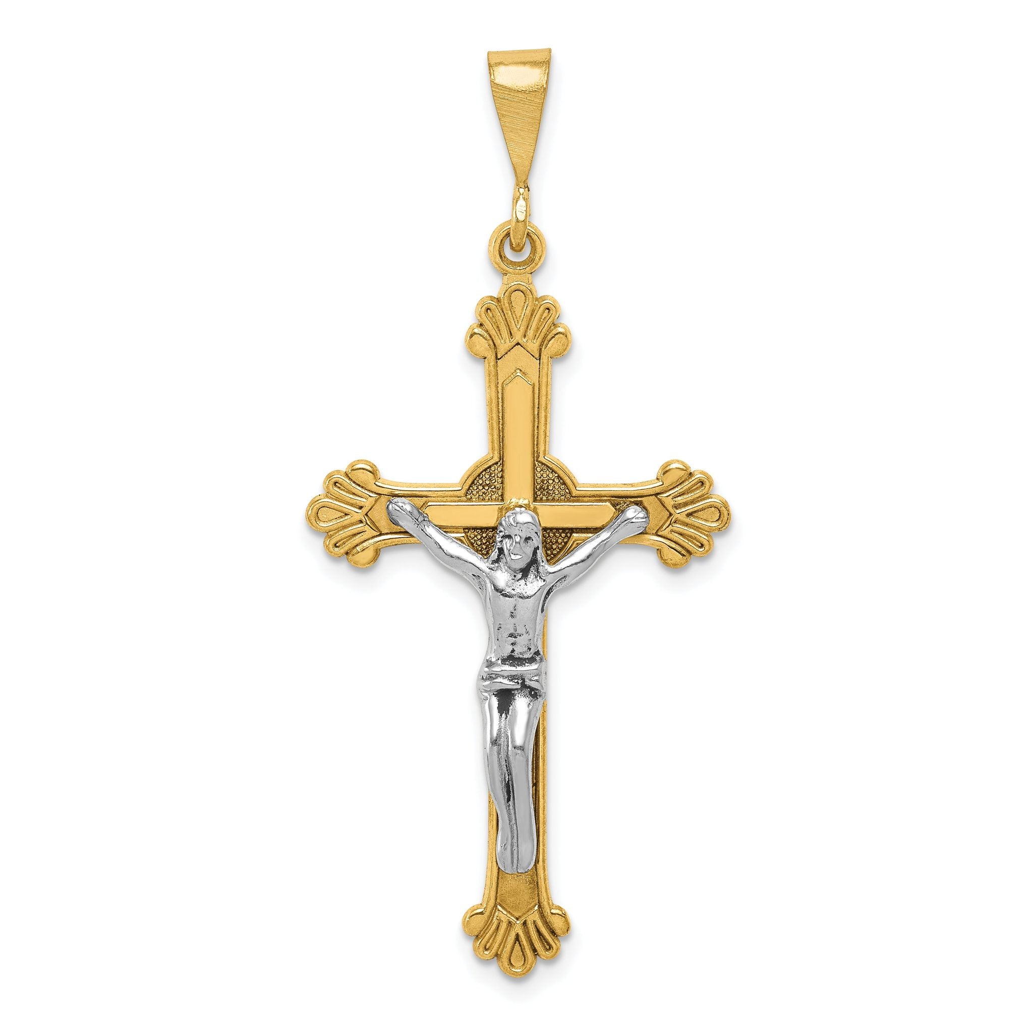 14K Two-Tone Gold Crucifix Pendant with Elegant 48mm Design